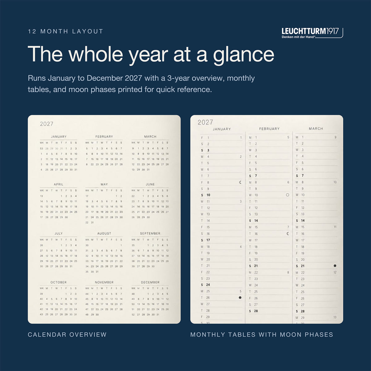 Leuchtturm1917 2027 Indigo Hardcover Weekly Planner (A5 - Lined) 400222
