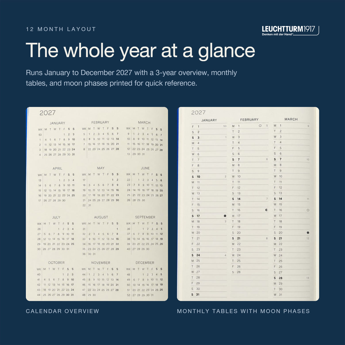 Leuchtturm1917 2027 Indigo Softcover Weekly Planner (B6+ - Lined) 400249