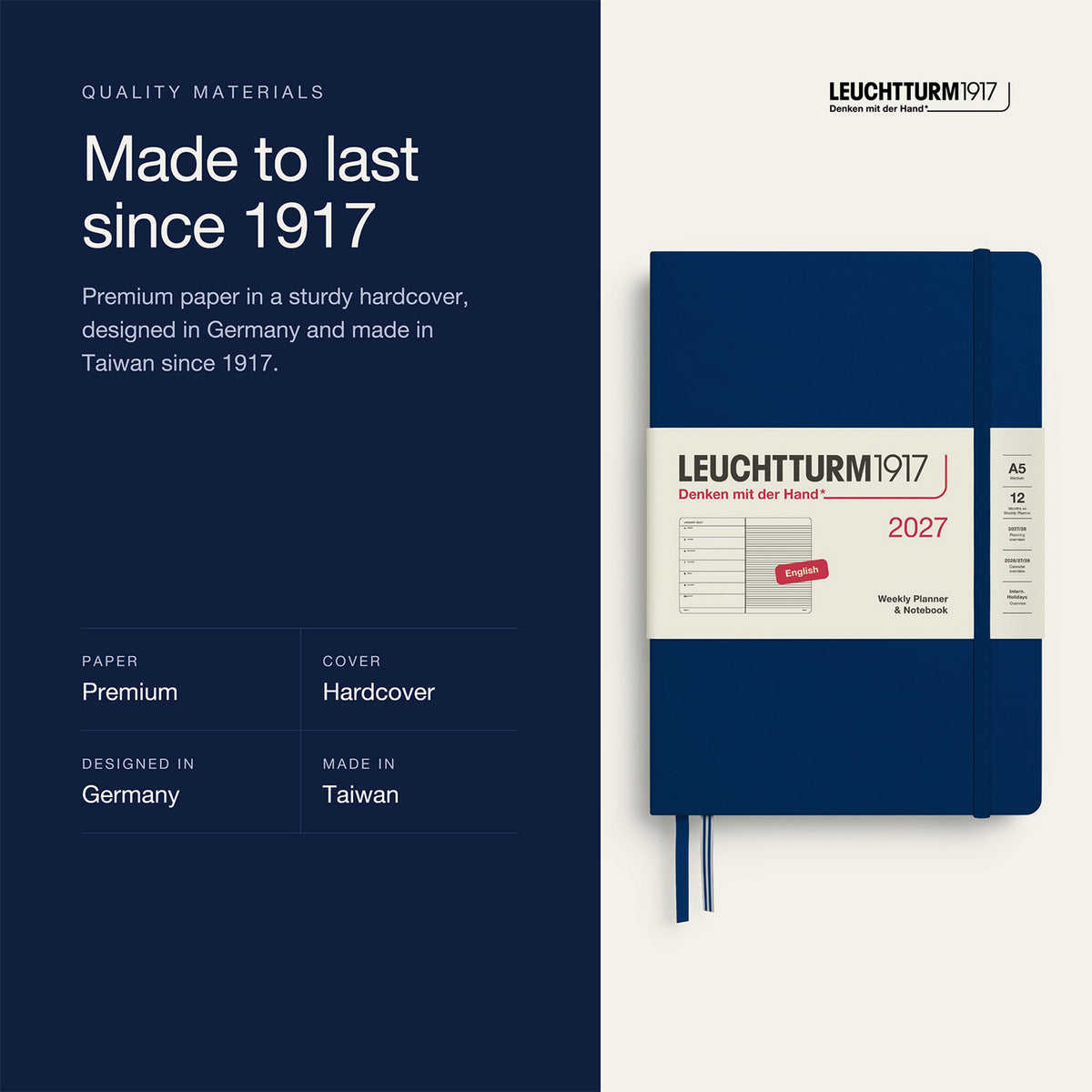 Leuchtturm1917 2027 Navy Hardcover Weekly Planner (A5 - Lined) 400223
