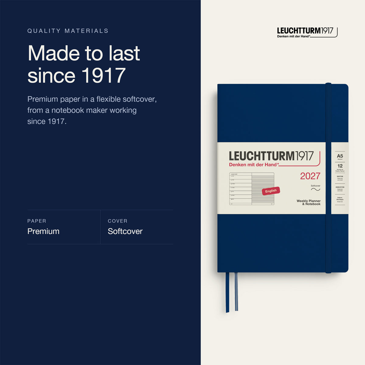 Leuchtturm1917 2027 Navy Softcover Weekly Planner (A5 - Lined) 400242