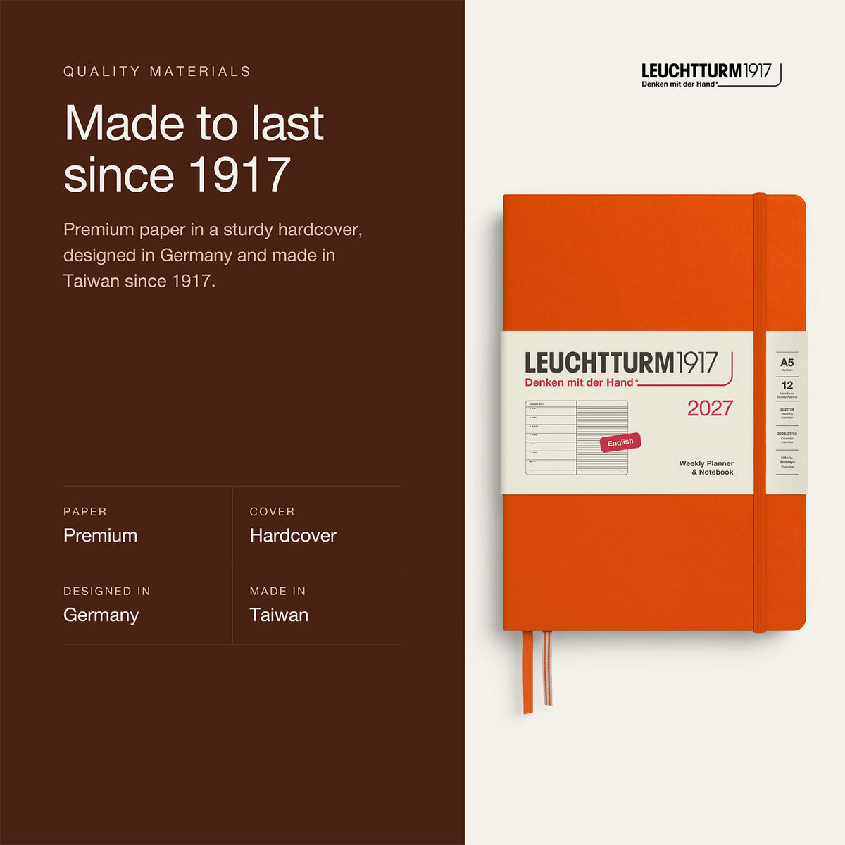 Leuchtturm1917 2027 Pumpkin Hardcover Weekly Planner (A5 - Lined) 400217