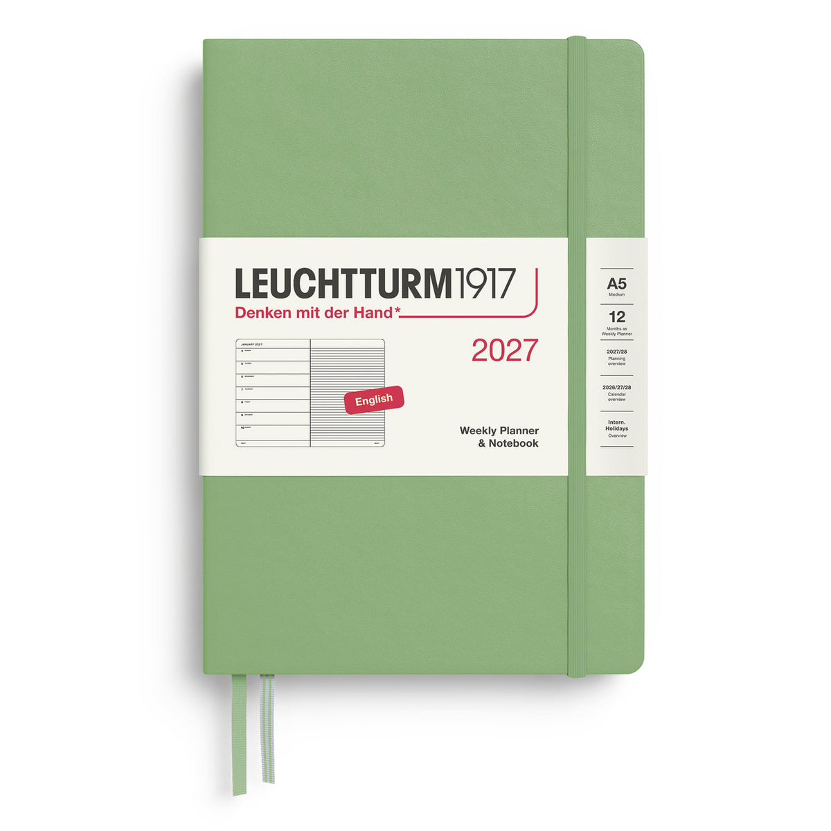 Leuchtturm1917 2027 Sage Hardcover Weekly Planner (A5 - Lined) 400219