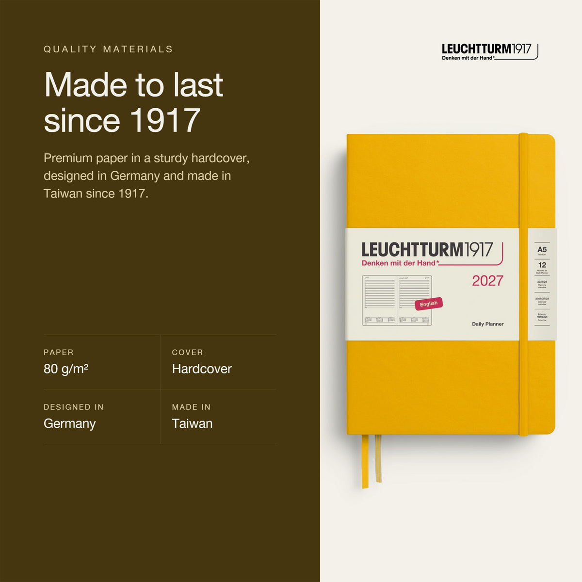Leuchtturm1917 2027 Sunflower Hardcover Daily Planner (A5 - Lined) 400327
