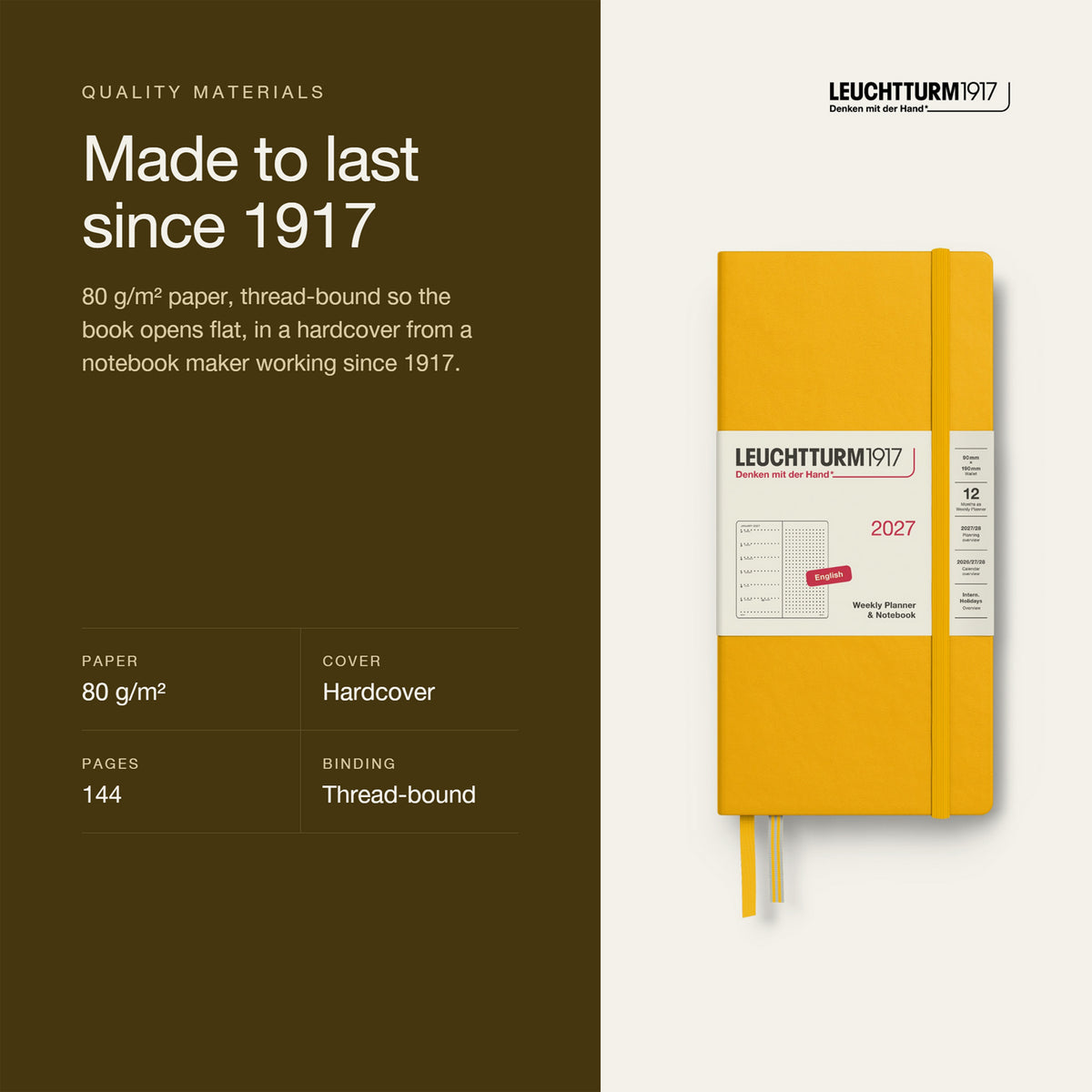 Leuchtturm1917 2027 Sunflower Hardcover Weekly Planner (90X190MM - Dotted) 400266