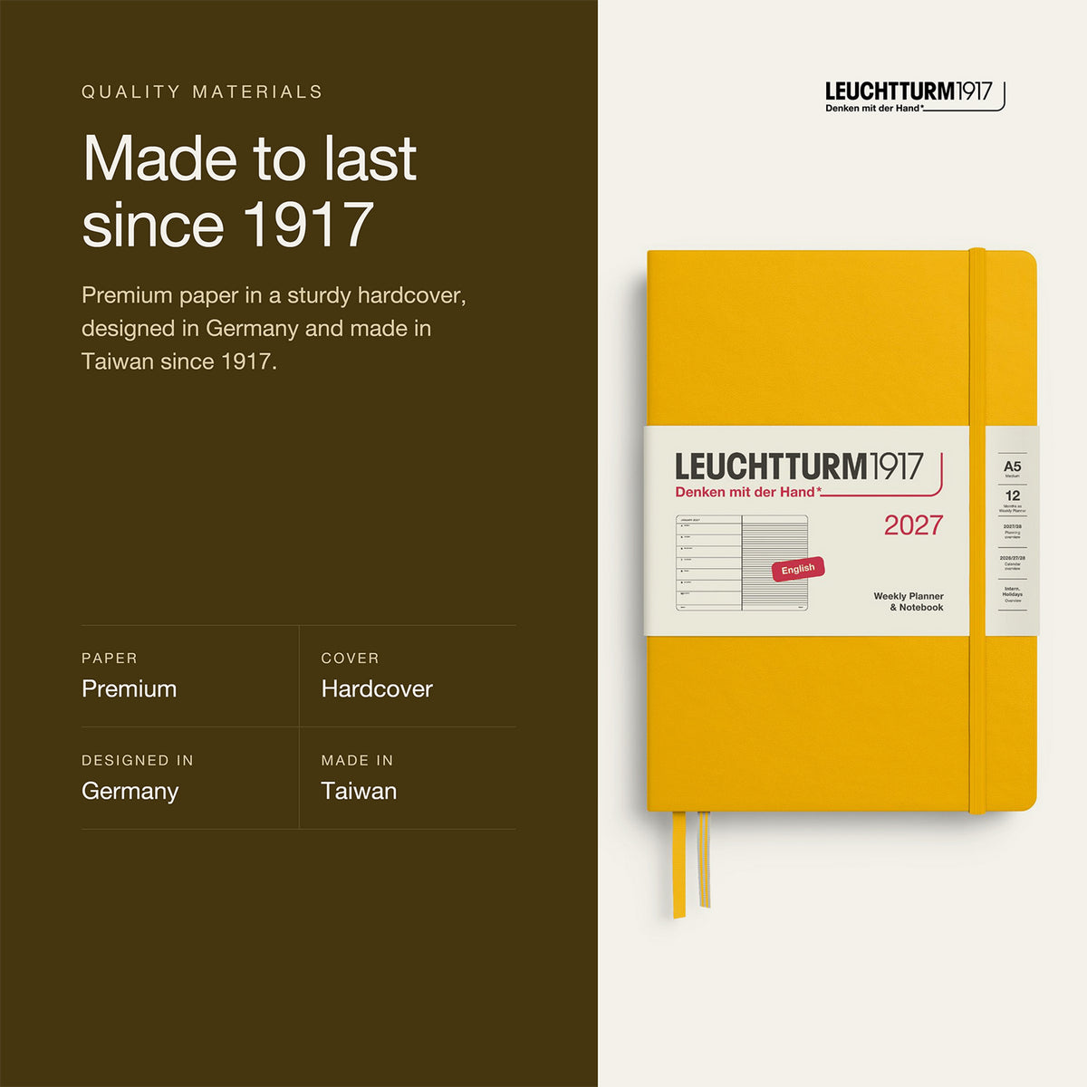 Leuchtturm1917 2027 Sunflower Hardcover Weekly Planner (A5 - Lined) 400218