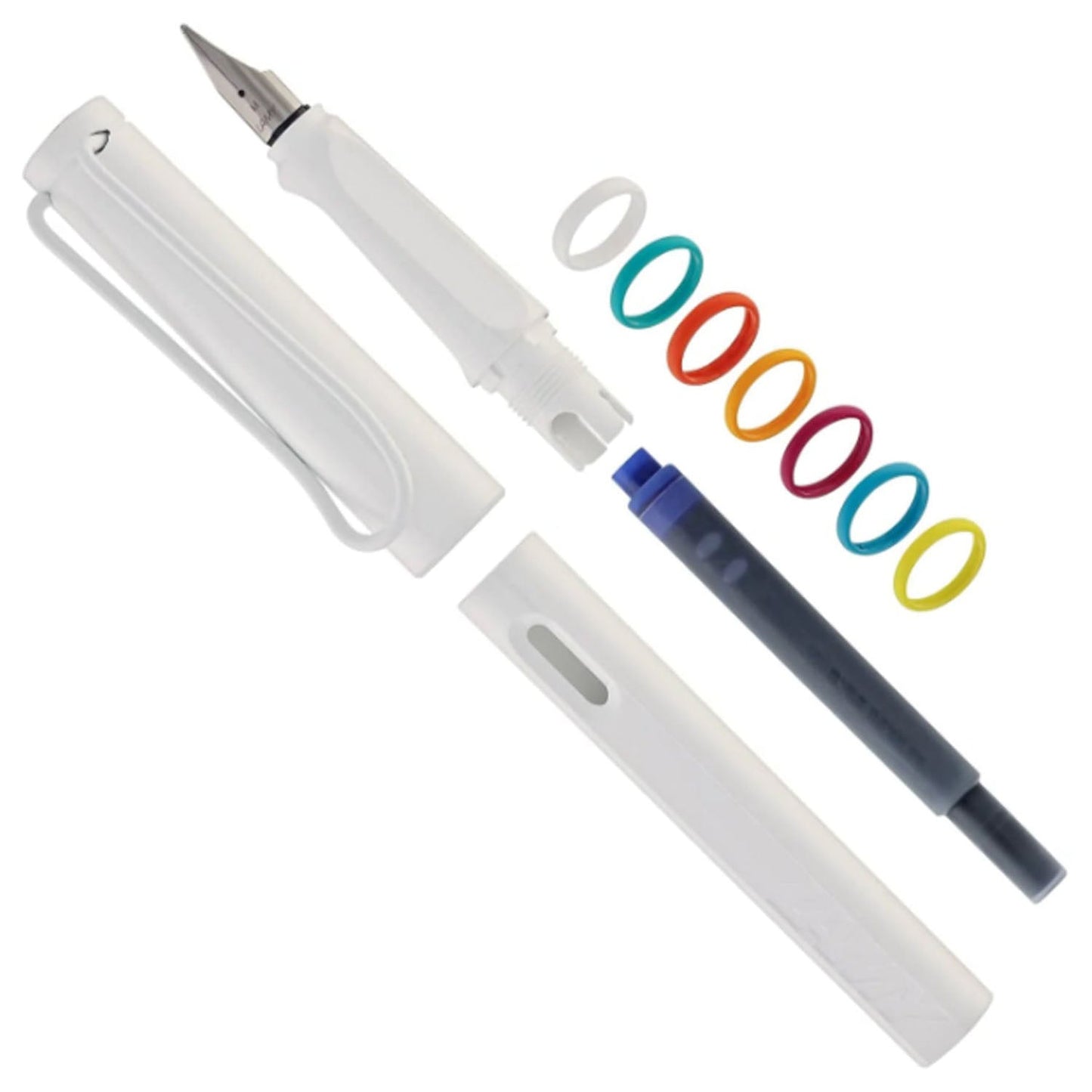Lamy 0B1 Safari All White Multi Ring Set PVD Fountain Pen (Special Edition)