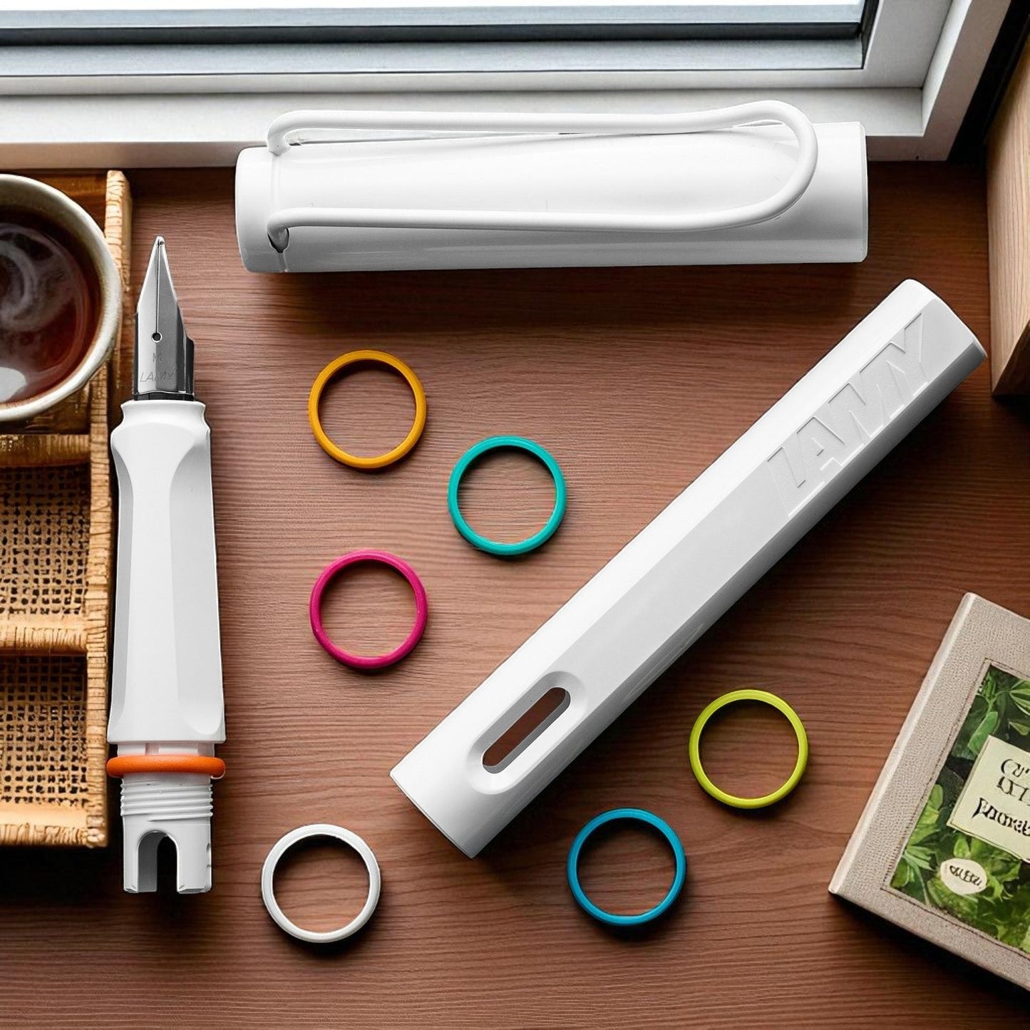 Lamy 0B1 Safari All White Multi Ring Set PVD Fountain Pen (Special Edition)