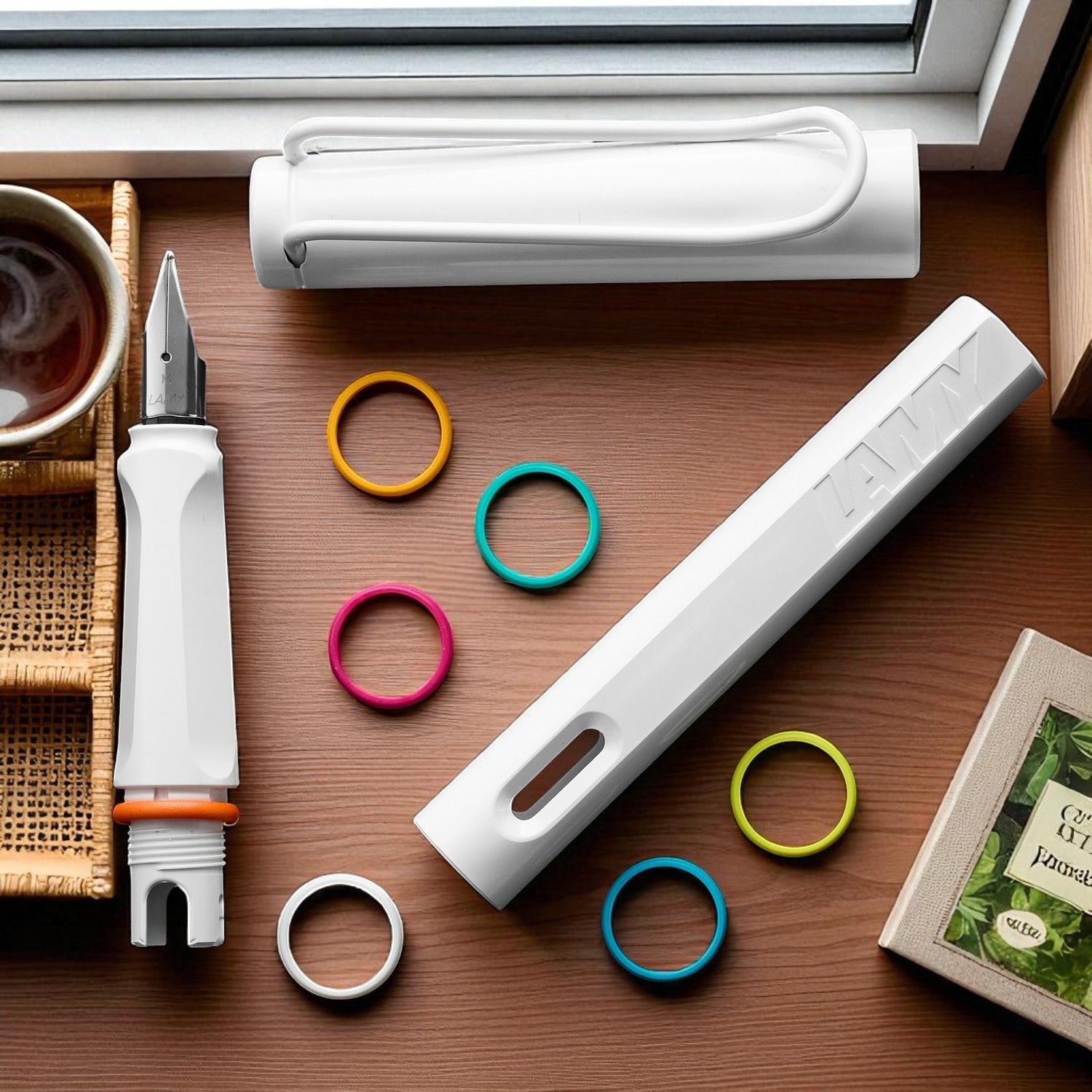 Lamy 0B1 Safari All White Multi Ring Set PVD Fountain Pen (Special Edition)