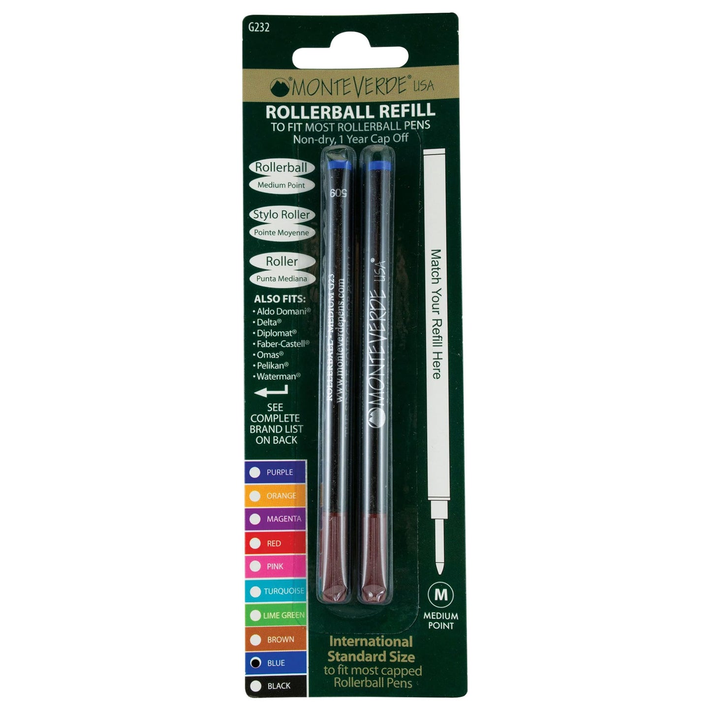 Monteverde Ceramic Roller Ball Pen Refill (Blue - Pack of 2)