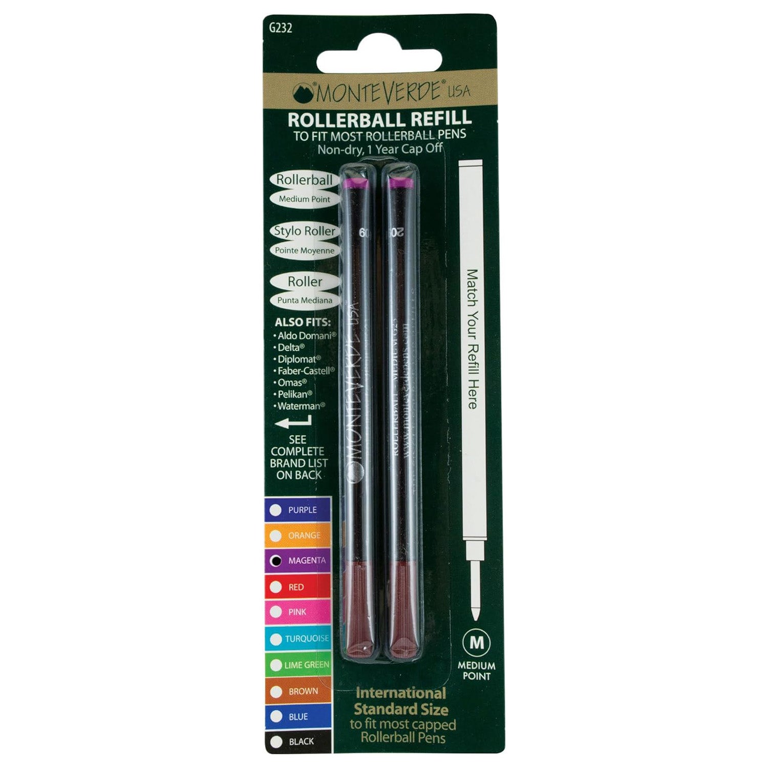 Monteverde Ceramic Roller Ball Pen Refill (Magenta - Pack of 2)