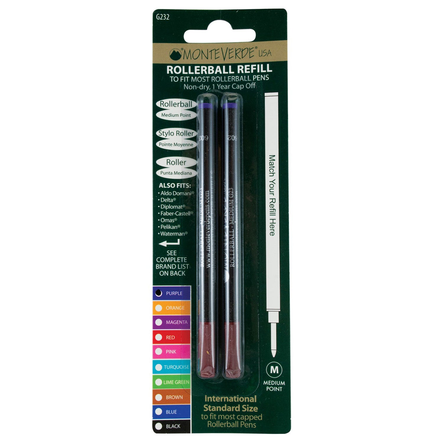 Monteverde Ceramic Roller Ball Pen Refill (Purple - Pack of 2)