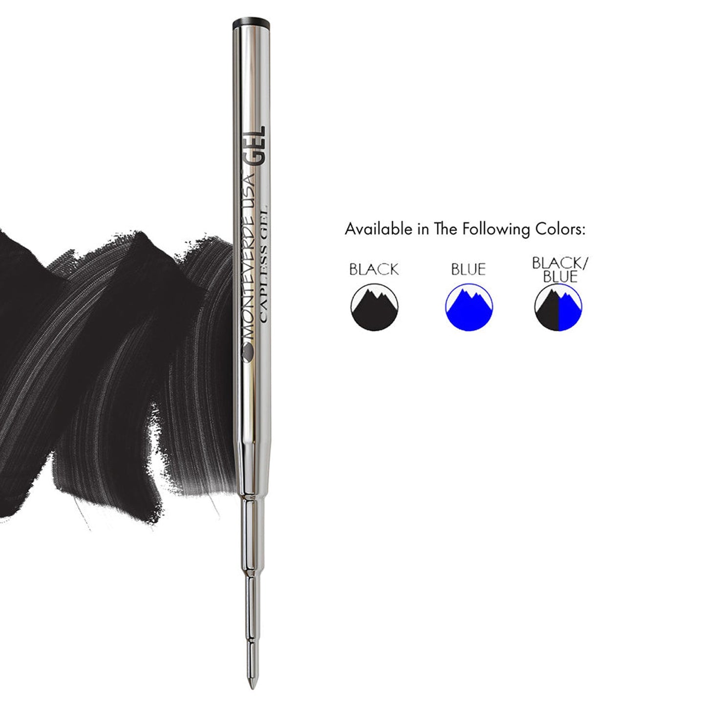 Monteverde Capless Ballpoint Pen Gel Refill (to fit Montblanc - Black - Pack of 2)