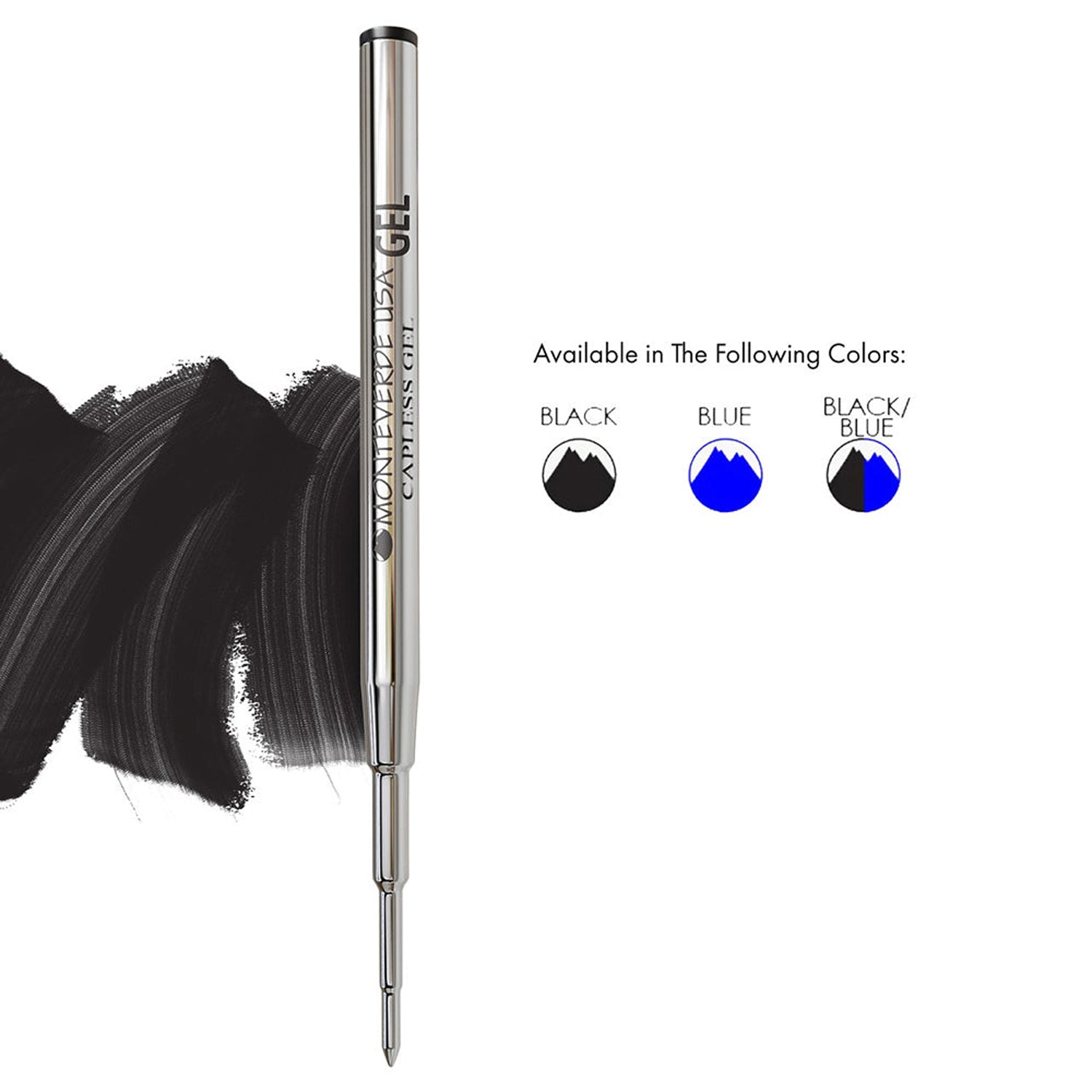 Monteverde Capless Ballpoint Pen Gel Refill (to fit Montblanc - Black - Pack of 2)