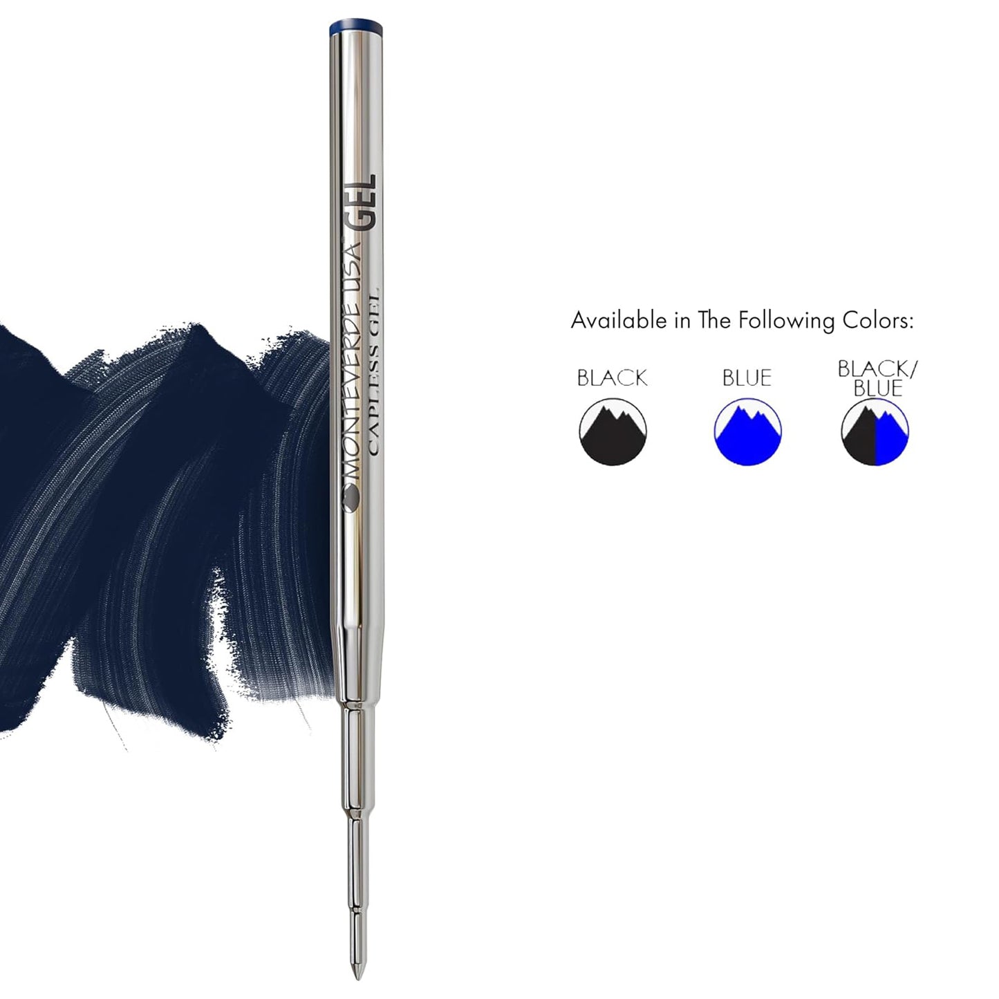 Monteverde Capless Ballpoint Pen Gel Refill (to fit Montblanc - Blue/Black - Pack of 2)