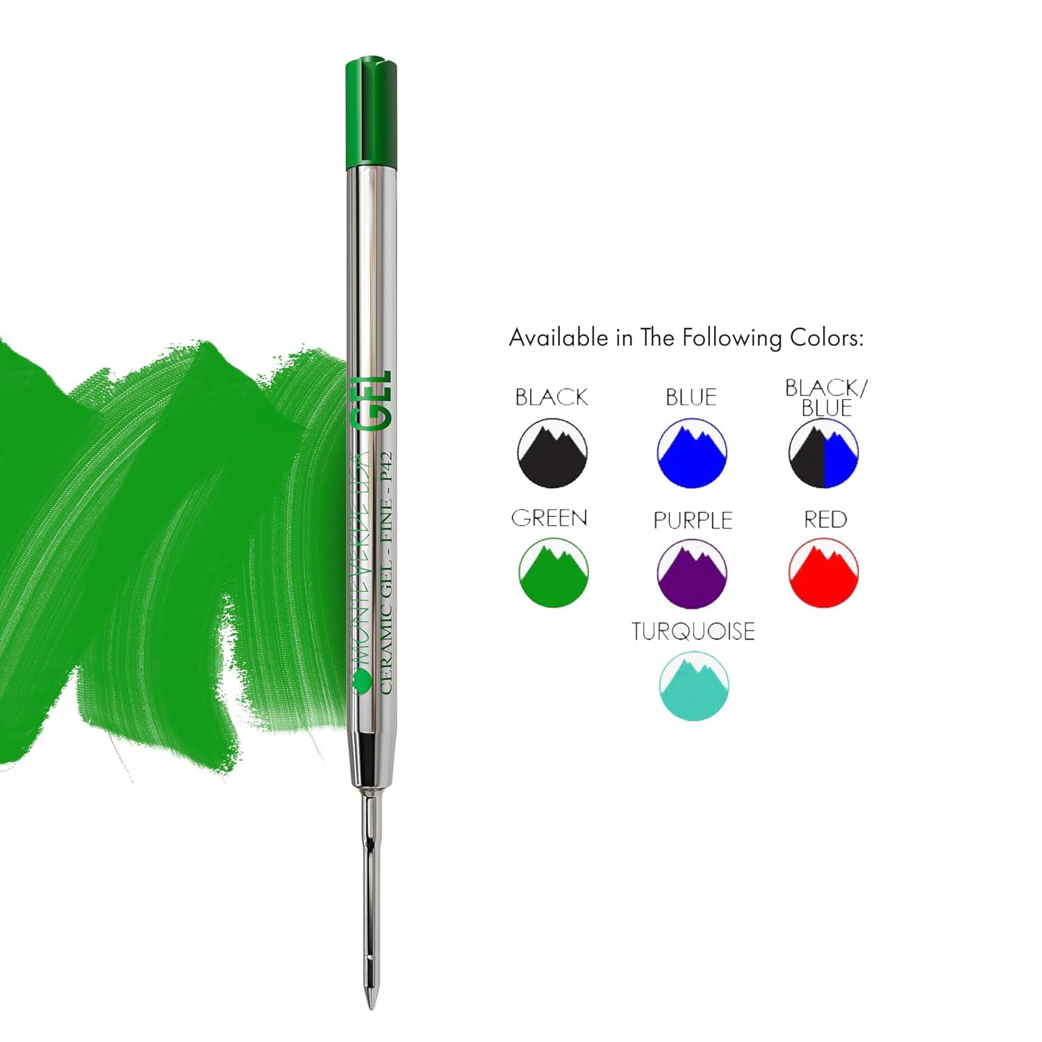Monteverde Capless Ballpoint Pen Gel Refill (to fit Parker - Green - Pack of 2)