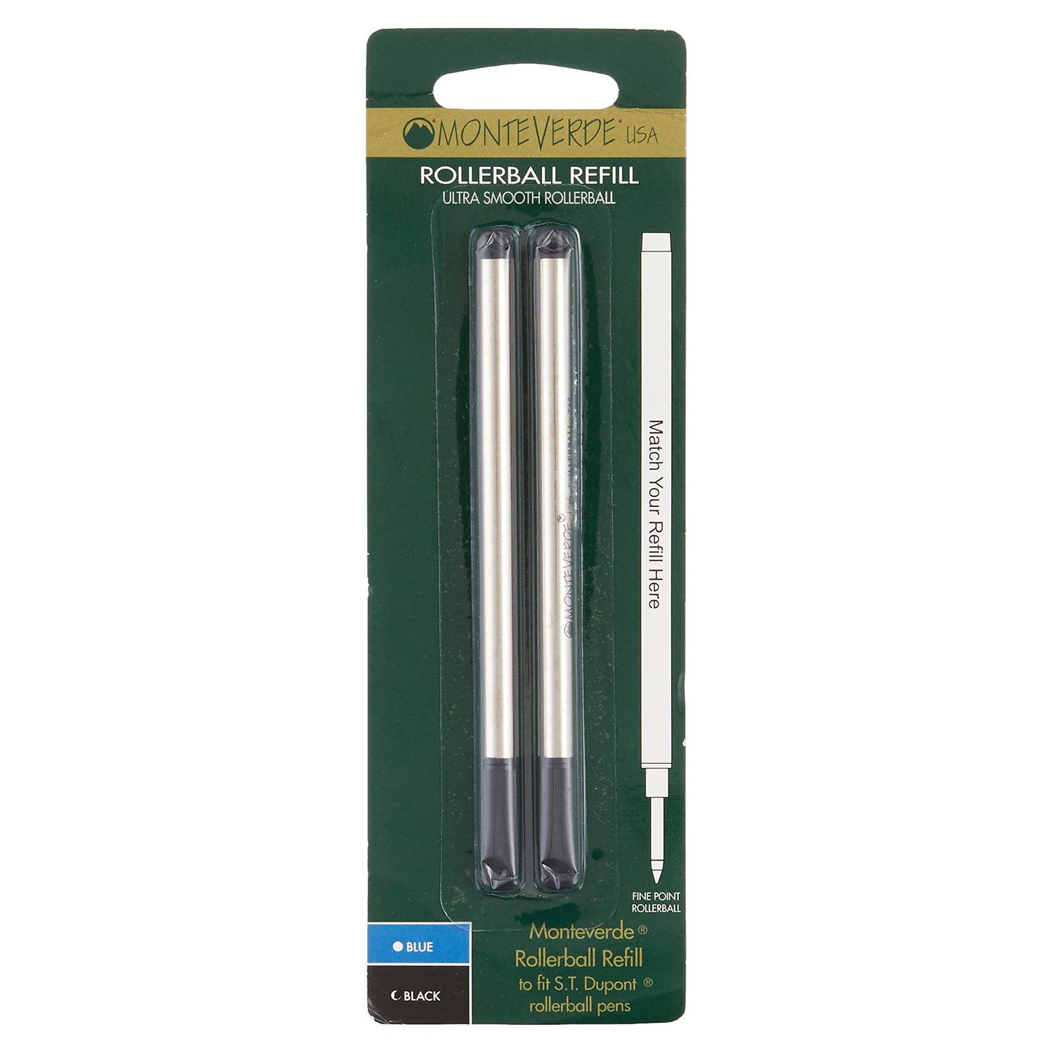 Monteverde Roller Ball Pen Refill (to fit Dupont - Black - Pack of 2)