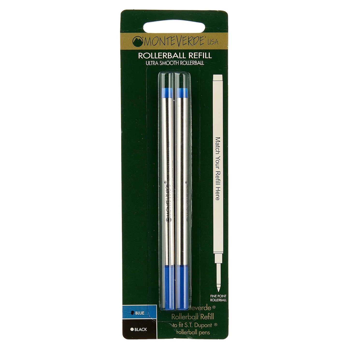 Monteverde Roller Ball Pen Refill (to fit Dupont - Blue - Pack of 2)