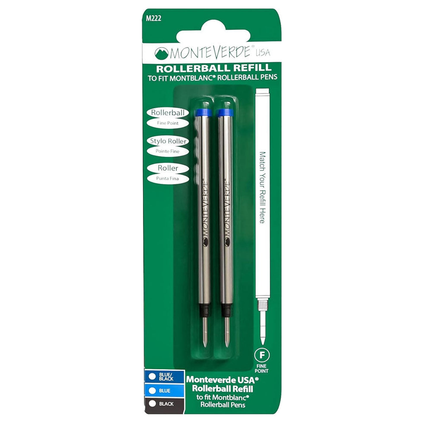 Monteverde Roller Ball Pen Refill (to fit Montblanc - Blue - Pack of 2)