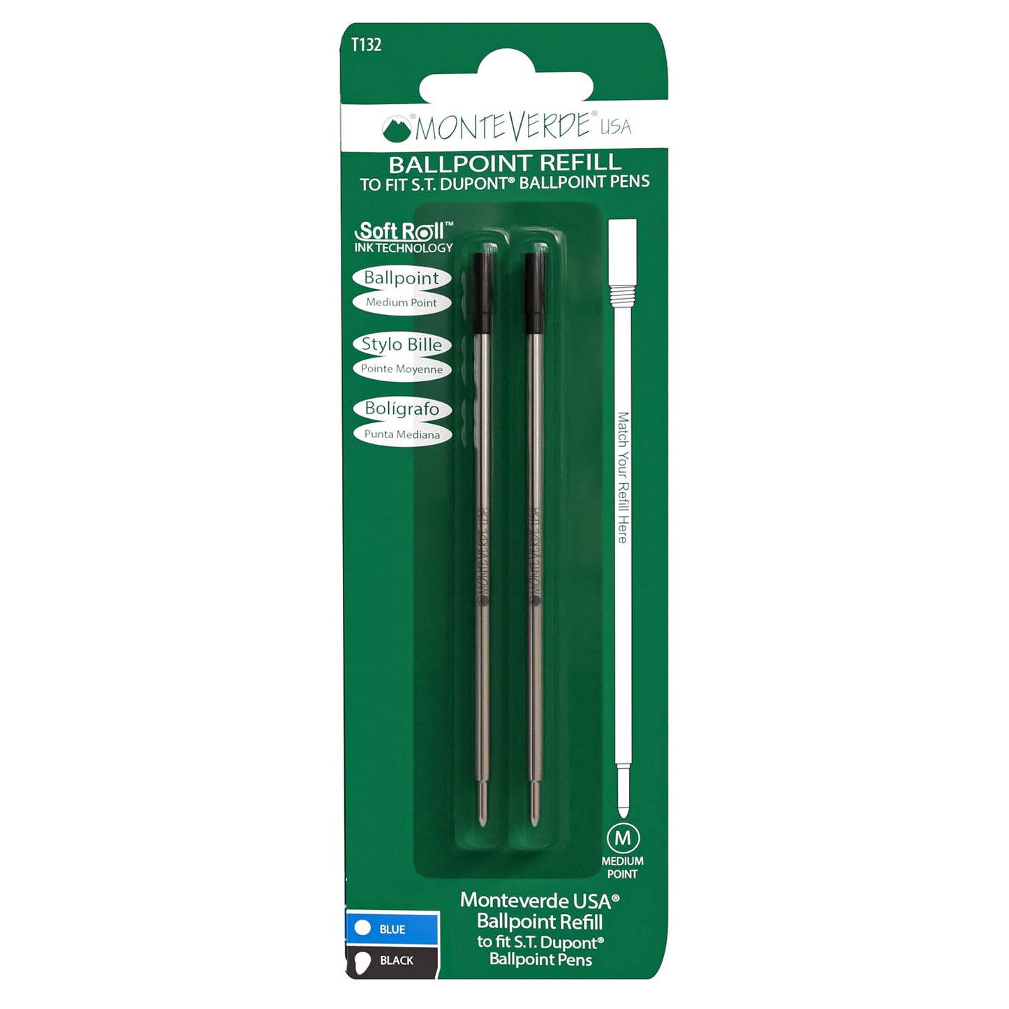 Monteverde Soft Roll Ballpoint Pen Refill (to fit Dupont - Black - Pack of 2)