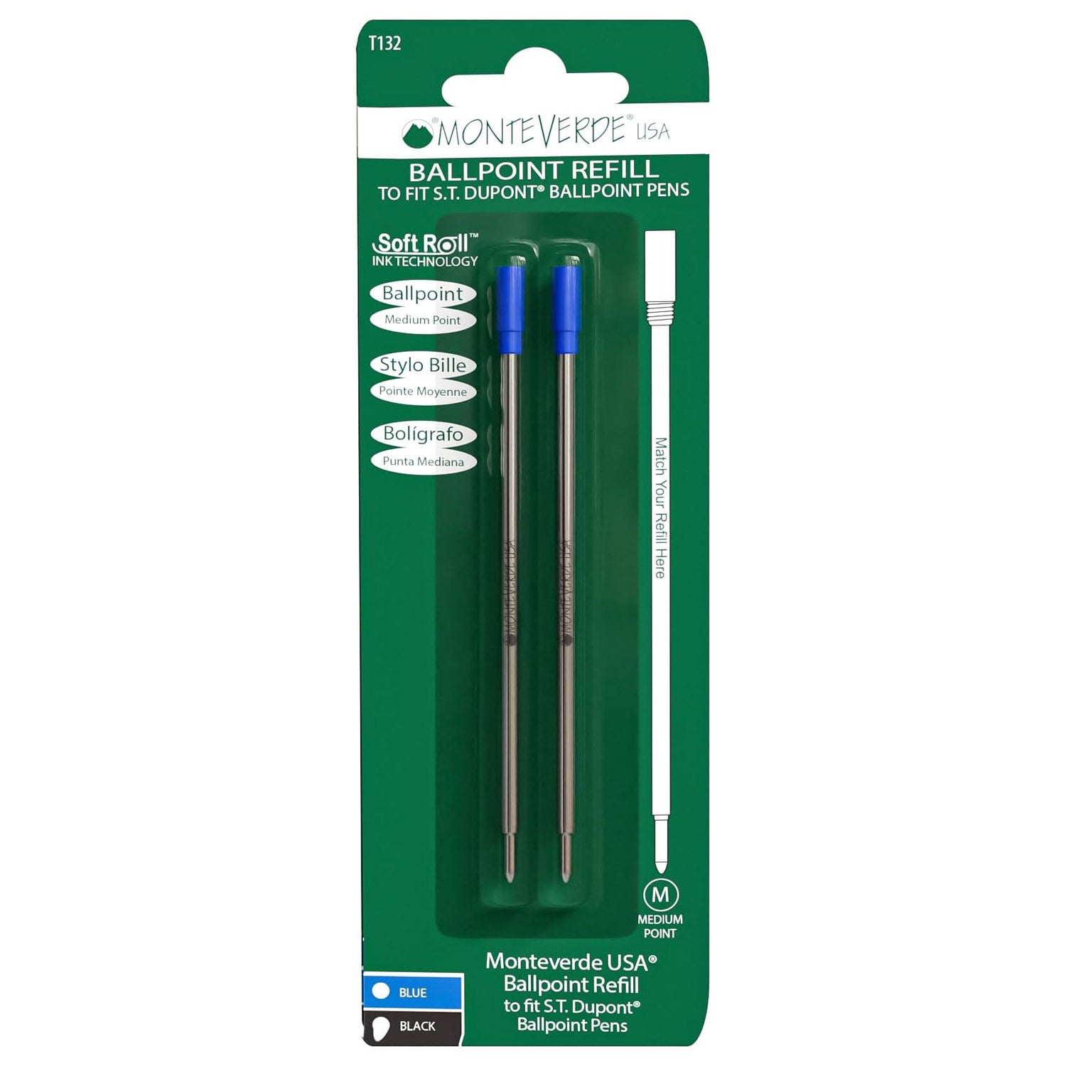 Monteverde Soft Roll Ballpoint Pen Refill (to fit Dupont - Bue - Pack of 2)
