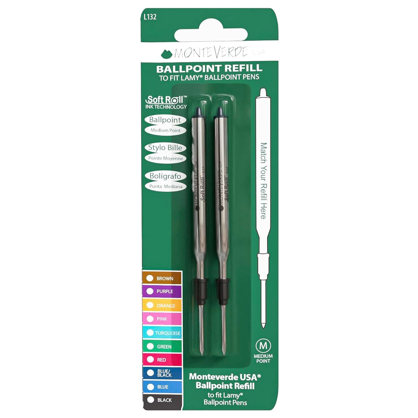 Monteverde Soft Roll Ballpoint Pen Refill (to fit Lamy - Blue/Black - Pack of 2)