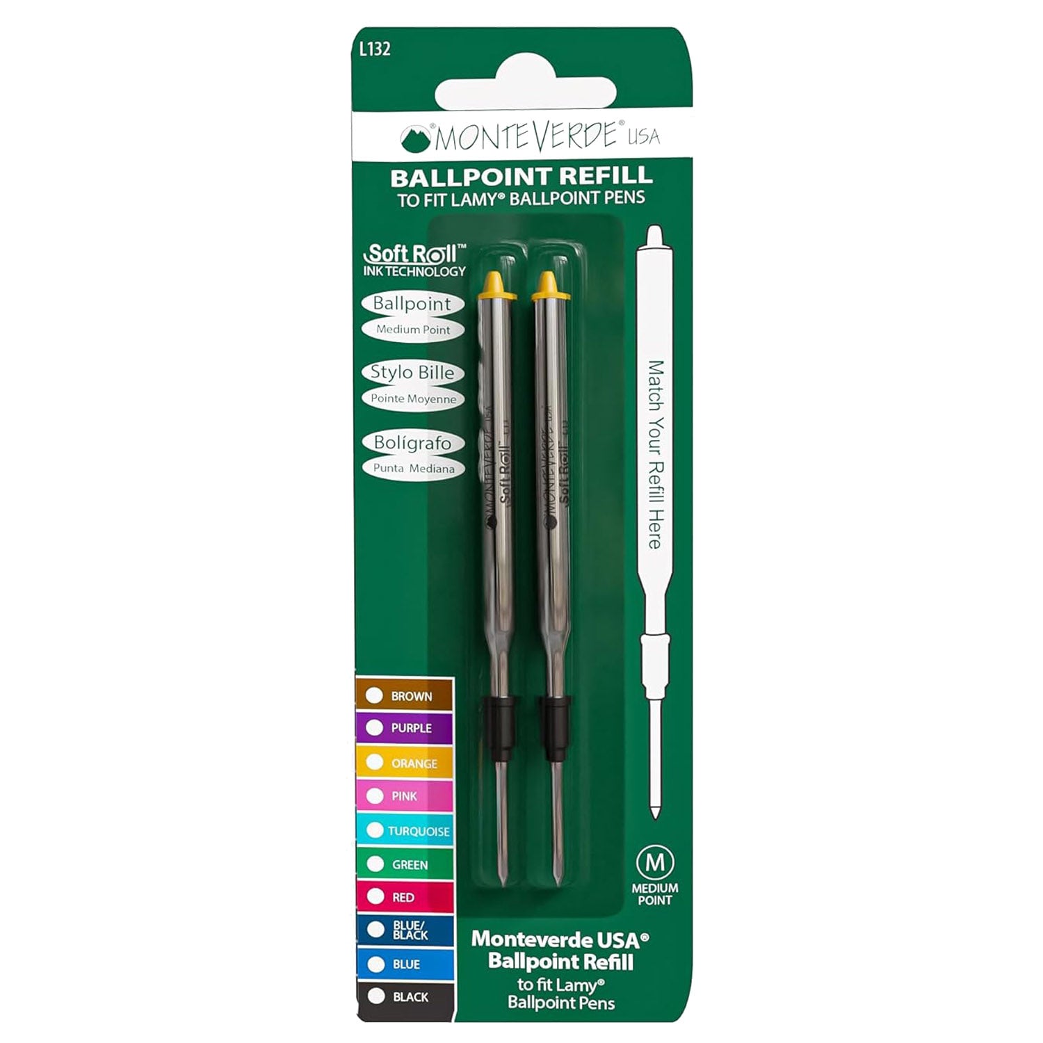 Monteverde Soft Roll Ballpoint Pen Refill (to fit Lamy - Orange - Pack of 2)