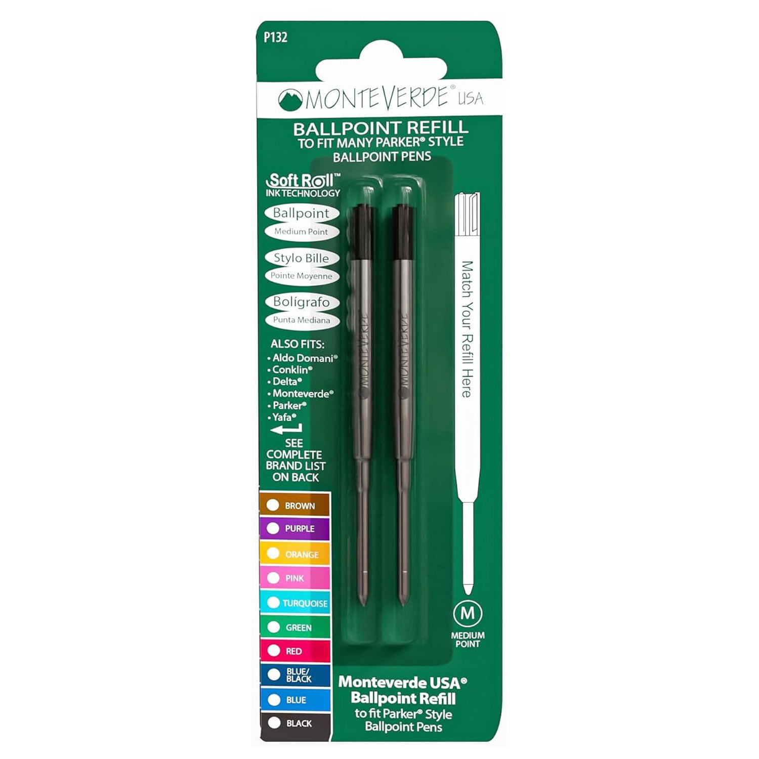 Monteverde Soft Roll Ballpoint Pen Refill (to fit Parker - Black - Pack of 2)