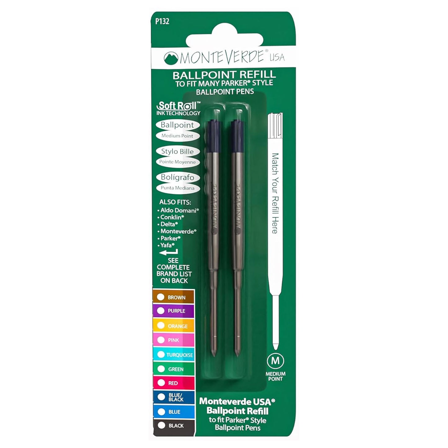 Monteverde Soft Roll Ballpoint Pen Refill (to fit Parker - Blue/Black - Pack of 2)