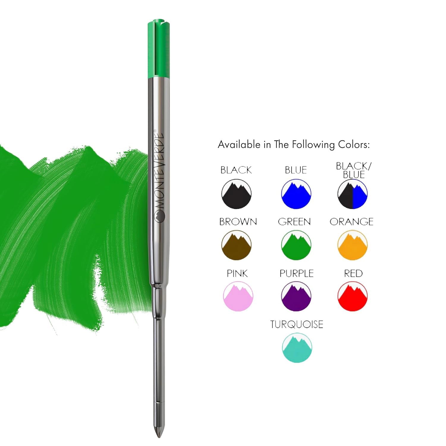 Monteverde Soft Roll Ballpoint Pen Refill (to fit Parker - Green - Pack of 2) 