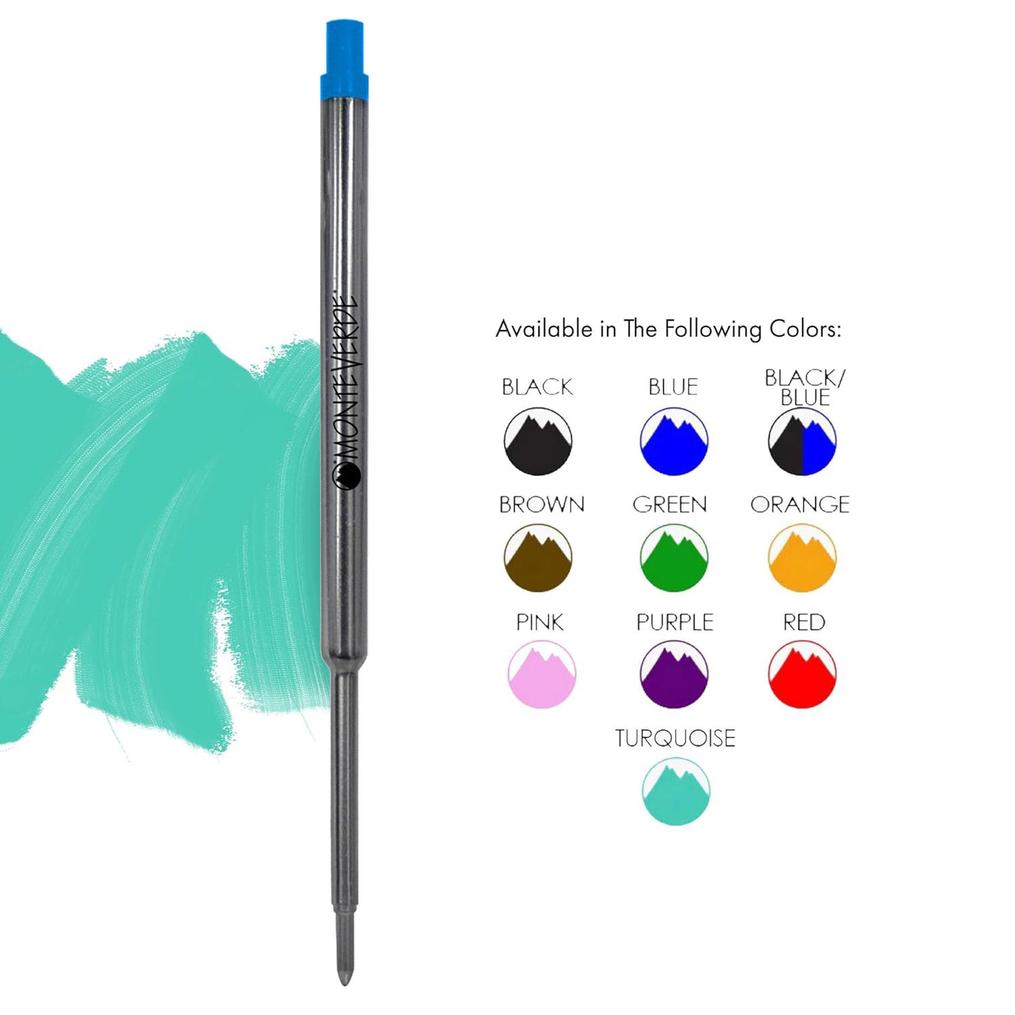 Monteverde Soft Roll Ballpoint Pen Refill (to fit Waterman - Turquoise - Pack of 2)
