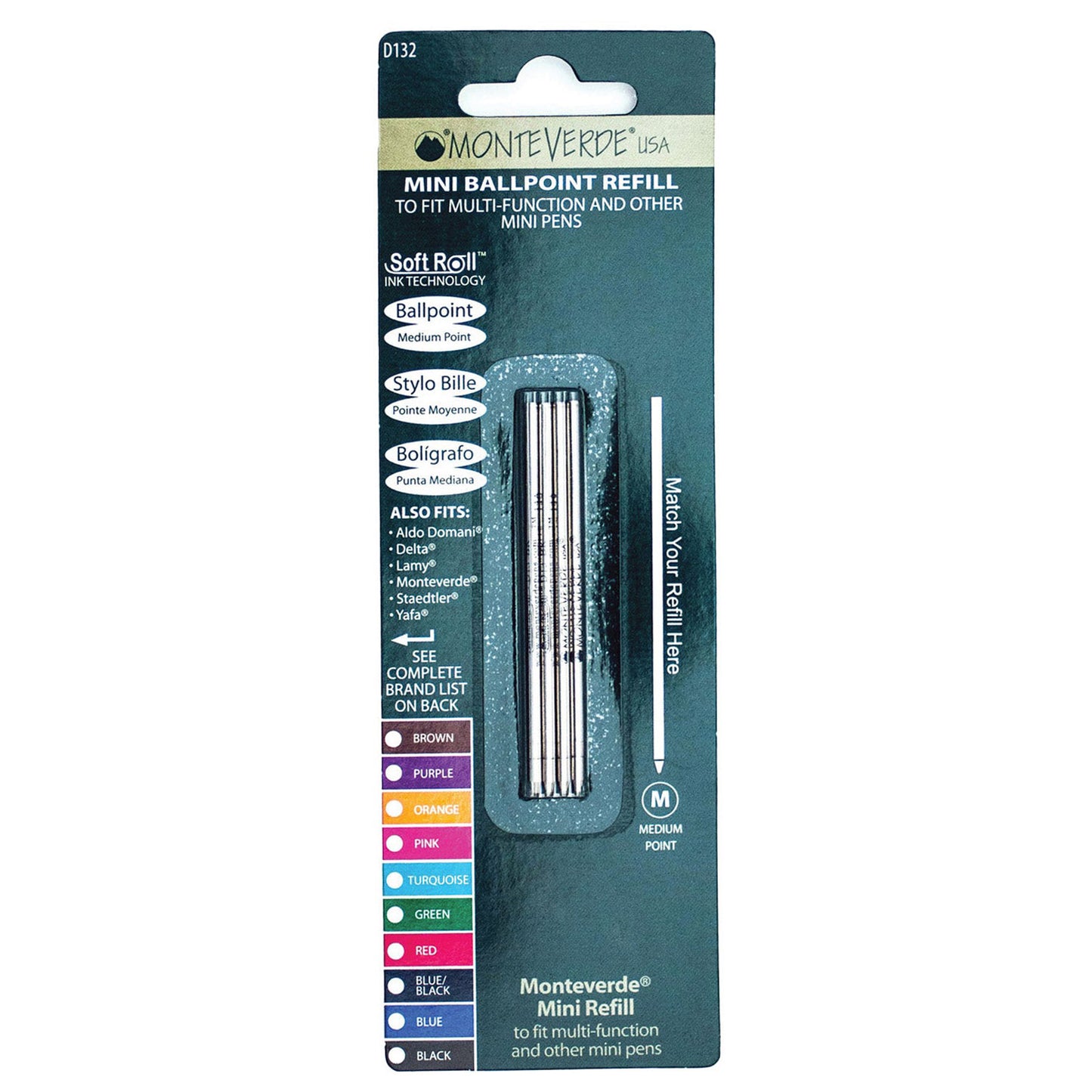 Monteverde Soft Mini D-1 Ballpoint Pen Refill (Turquoise - Pack of 4)