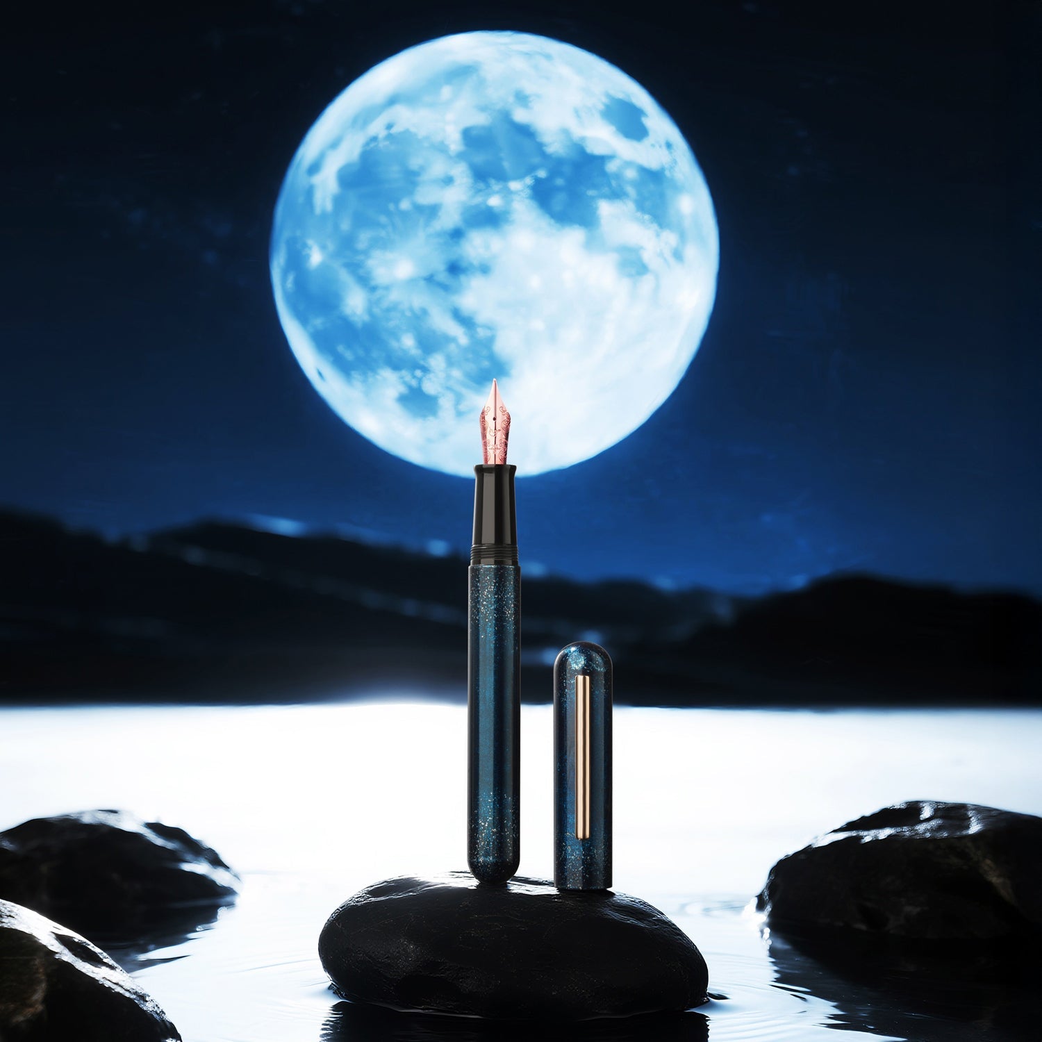 Nahvalur Ikkaku Blue Moon Urushi RGT Fountain Pen (Limited Edition)