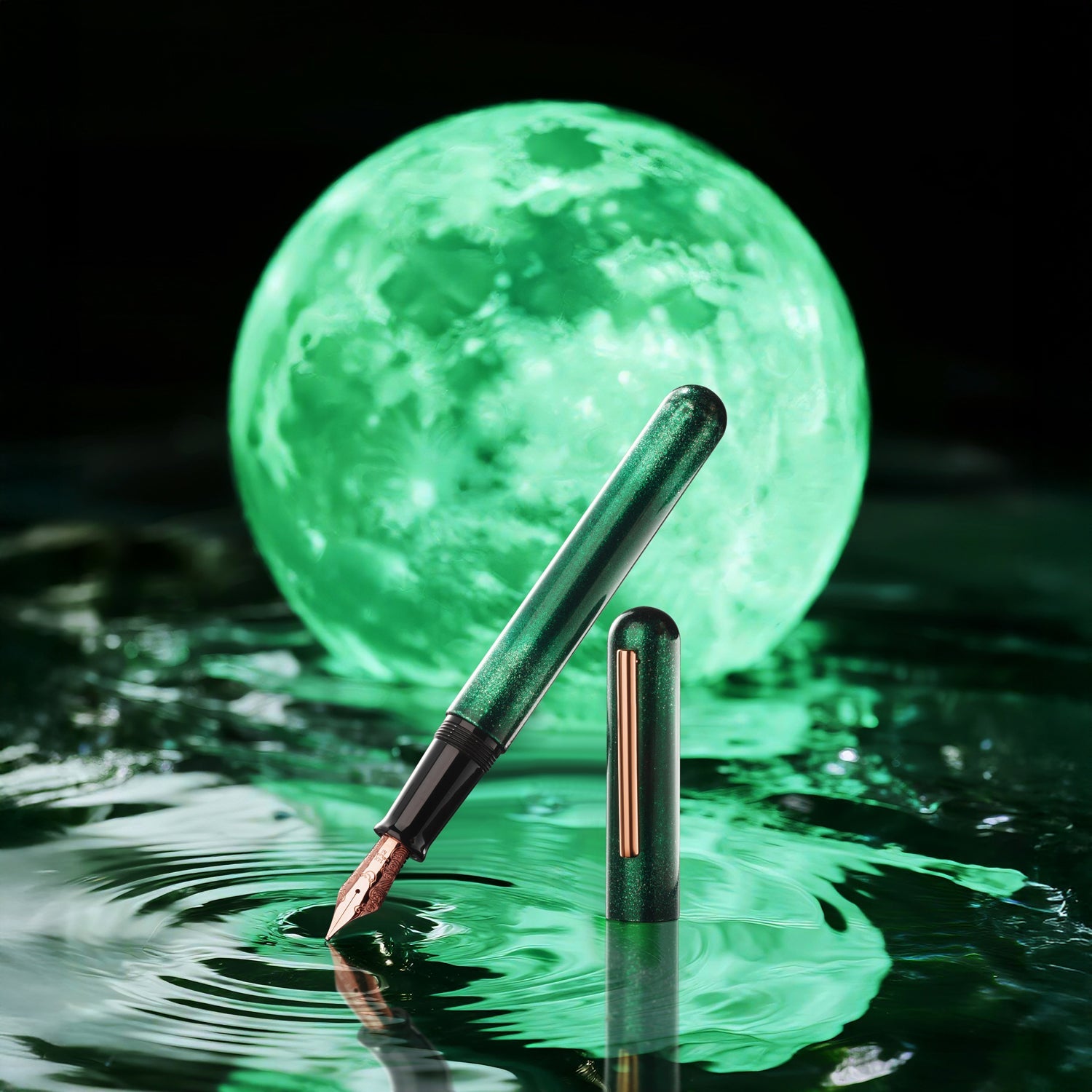 Nahvalur Ikkaku Green Moon Urushi RGT Fountain Pen (Limited Edition)