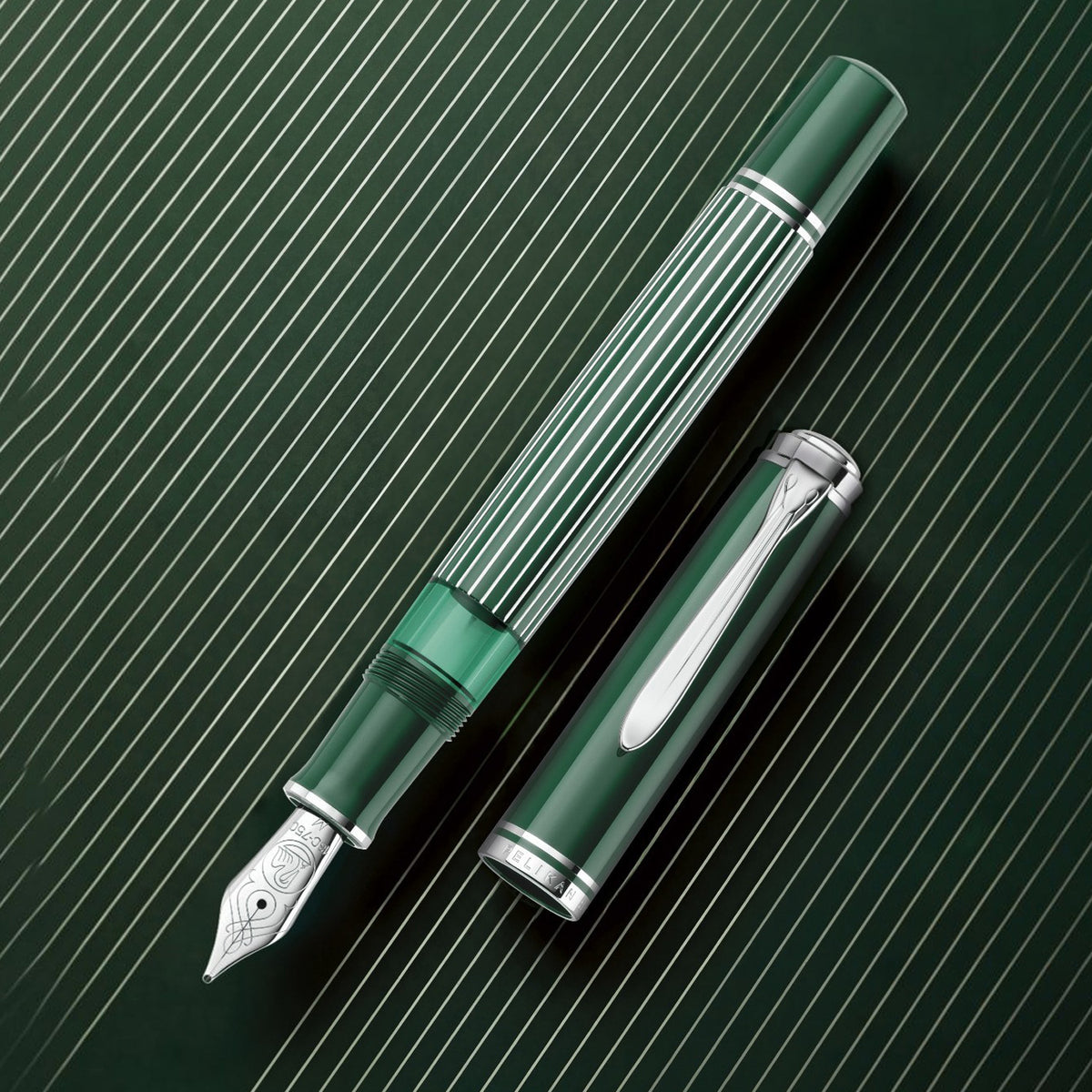 Pelikan Souveran M815 Metal Striped Green Fountain Pen (Special Edition)