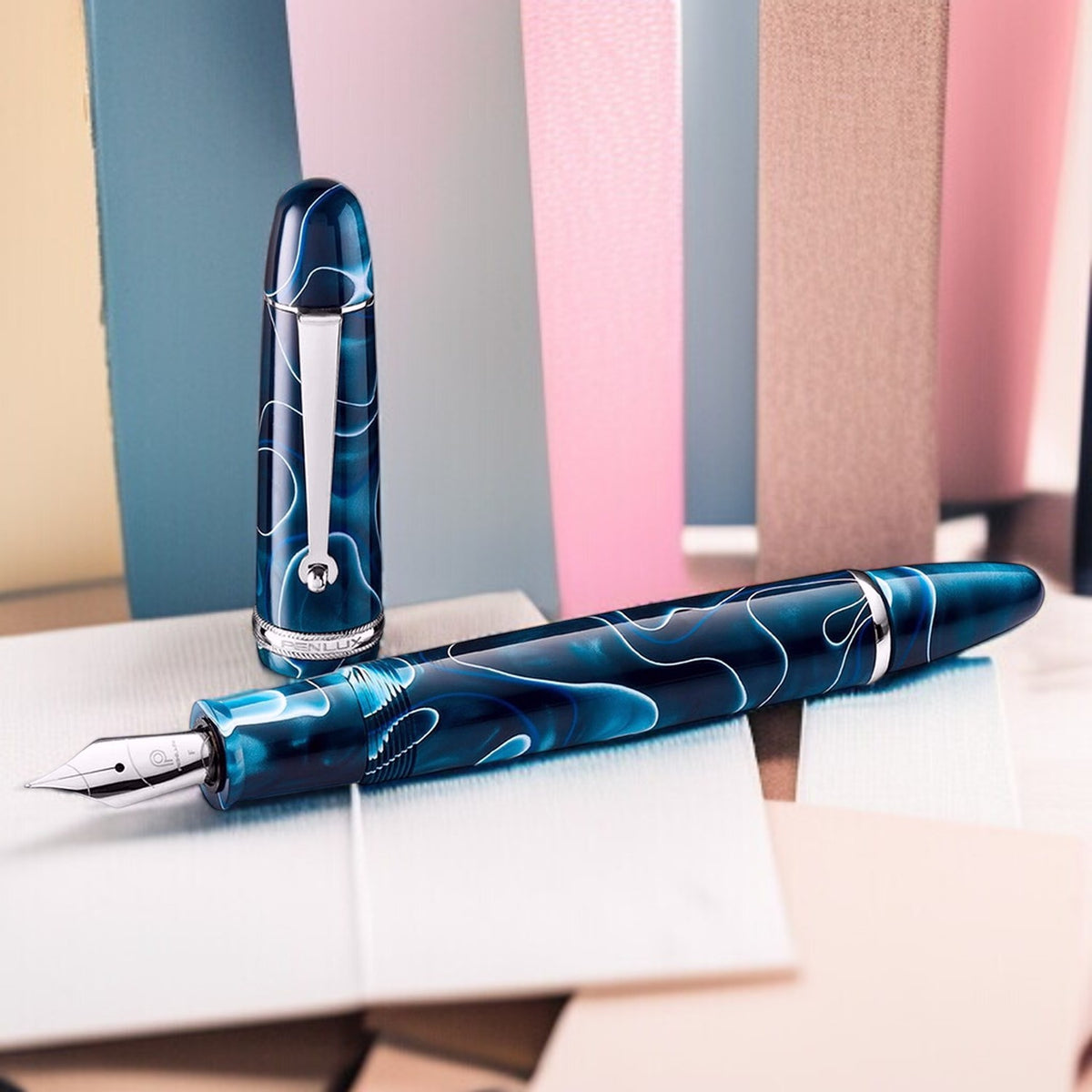 Penlux Masterpiece Grande Blue Swirl CT Fountain Pen
