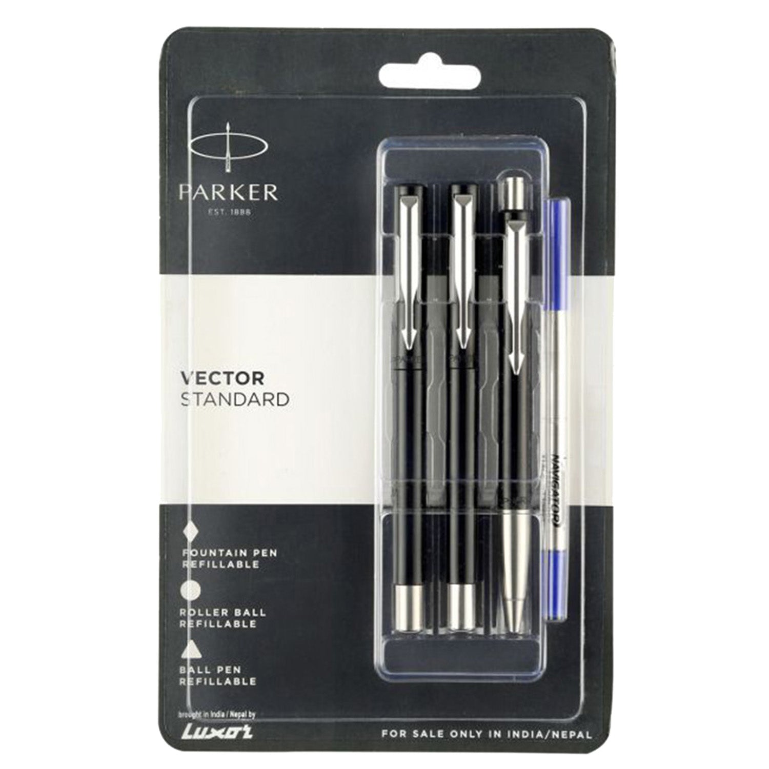 Parker Vector Standard Set Black CT Fountain Pen + Roller Ball Pen + Ballpoint Pen