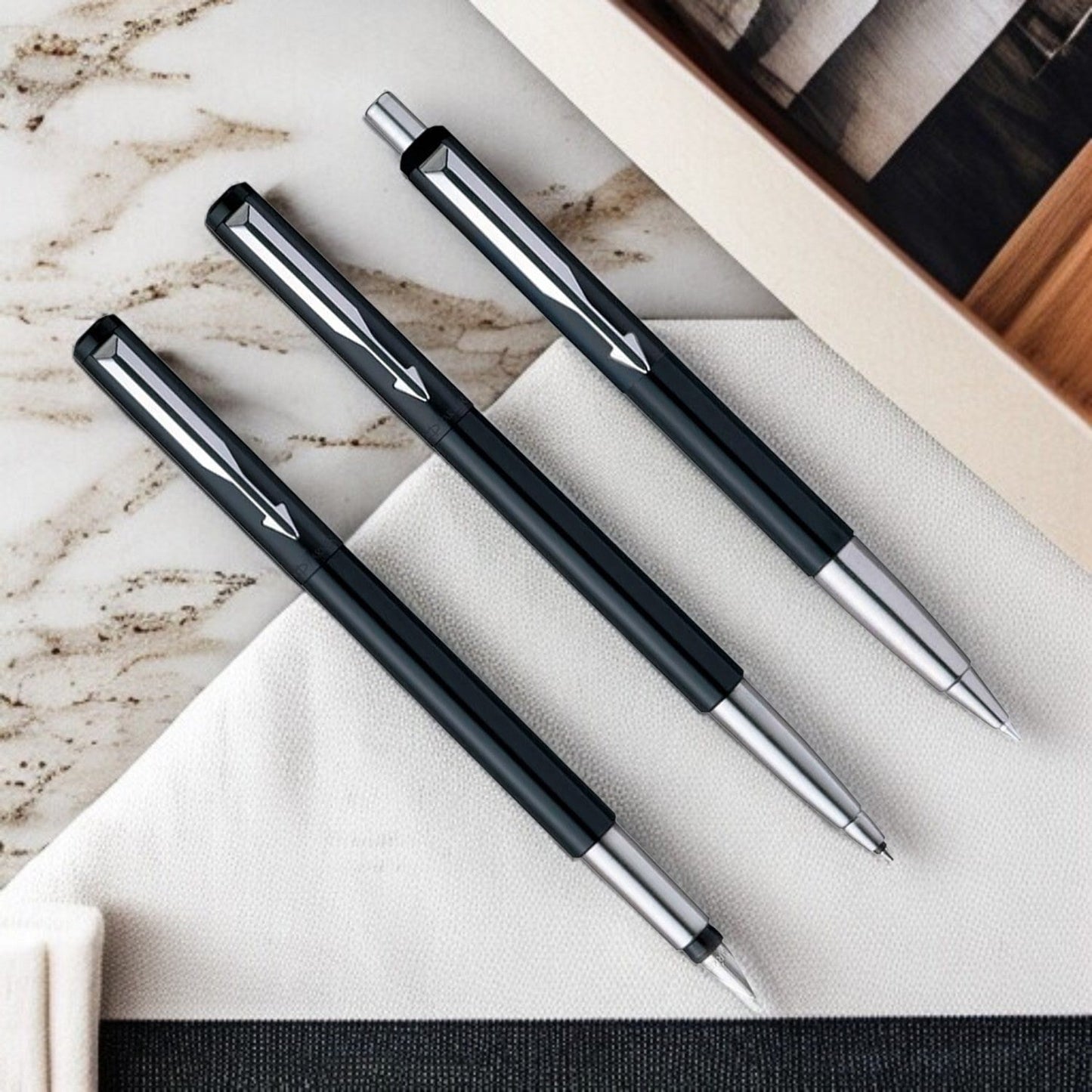 Parker Vector Standard Set Black CT Fountain Pen + Roller Ball Pen + Ballpoint Pen