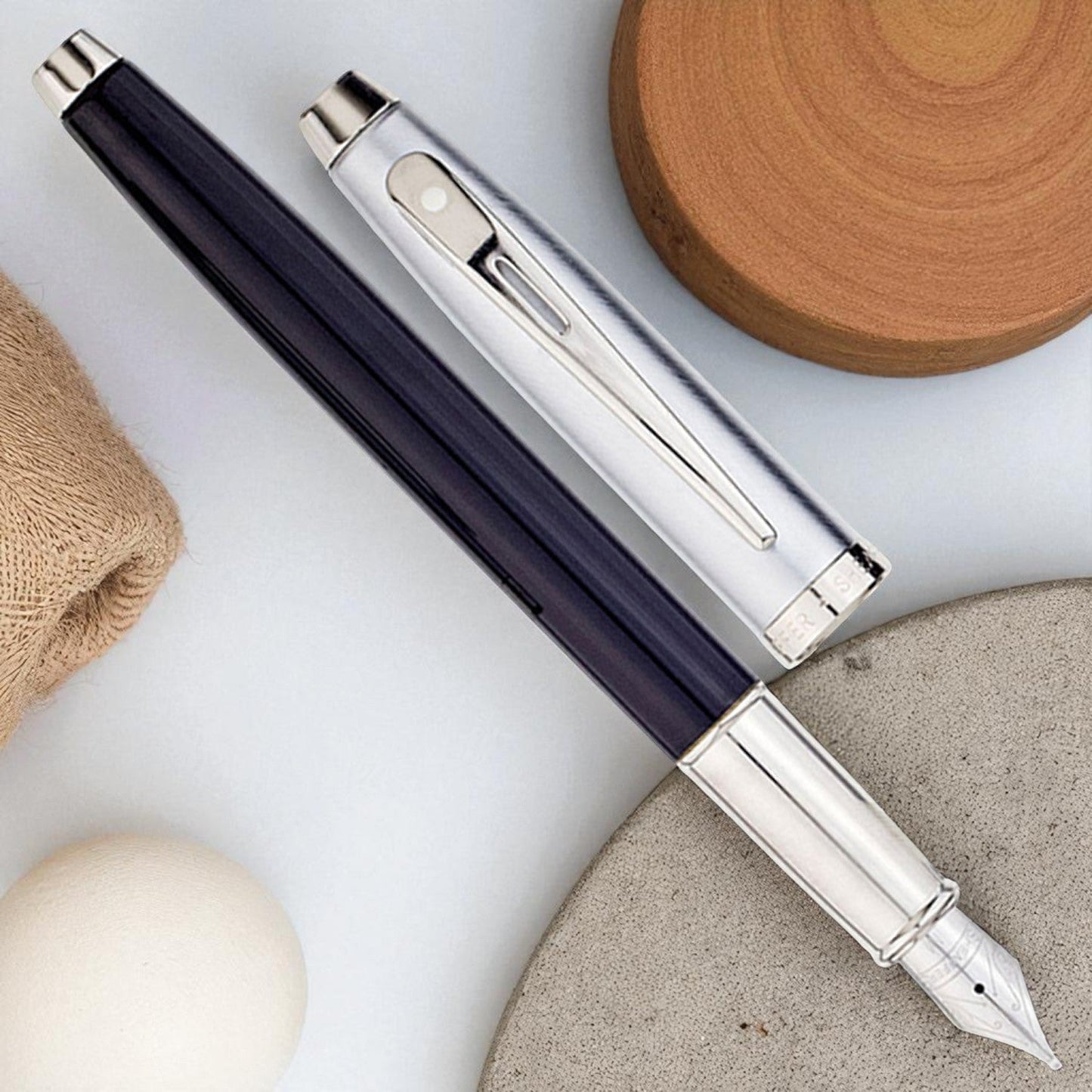 Sheaffer 100 Black/Brushed Chrome CT Fountain Pen