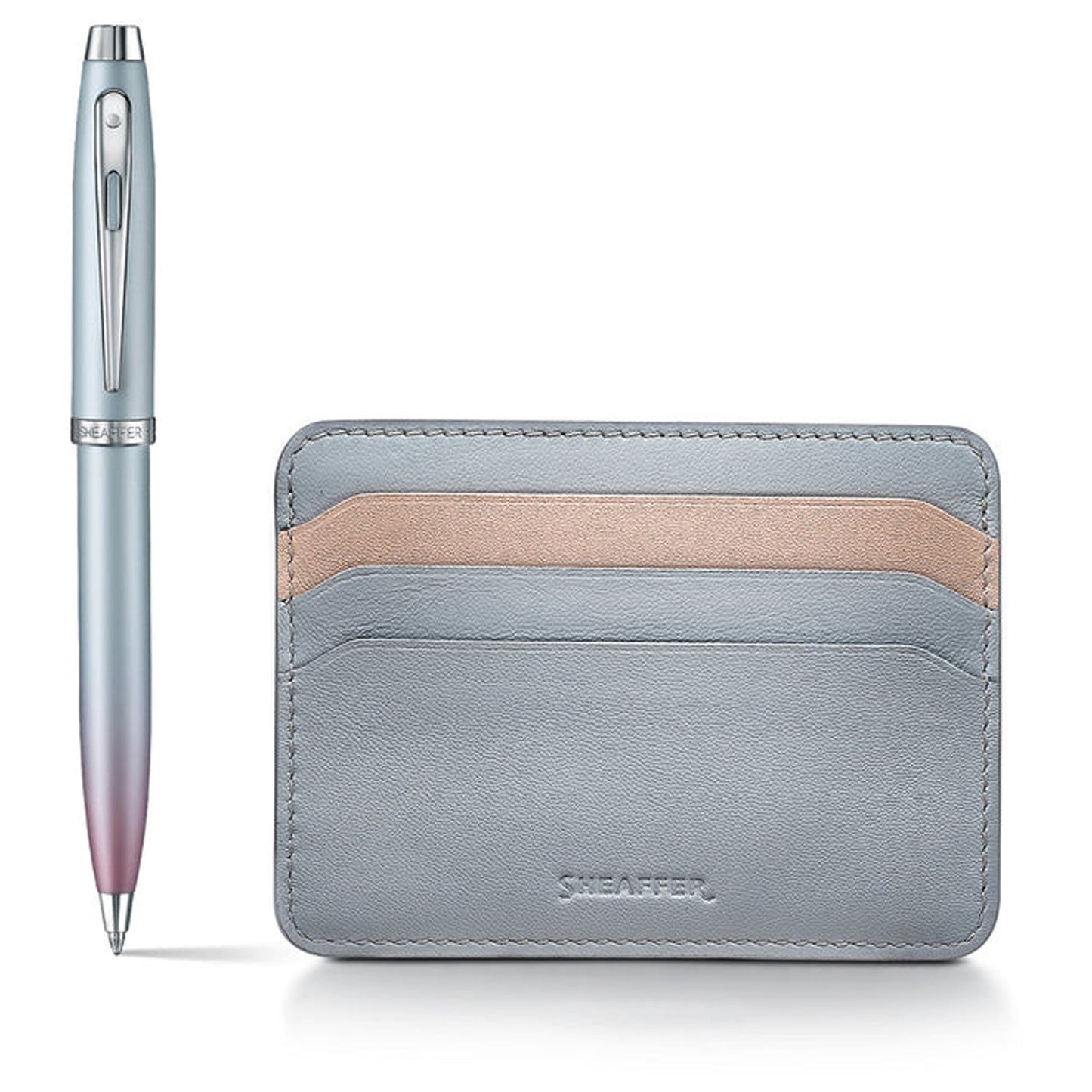 Sheaffer Expressions 100 Blue/Pink Pearlised Gradient CT Ballpoint Pen + Credit Card Holder Gift Set G9376