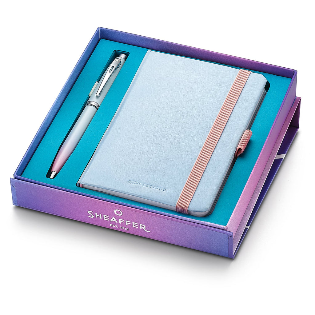 Sheaffer Expressions 100 Blue/Pink Pearlised Gradient CT Ballpoint Pen + Notebook Gift Set G9376