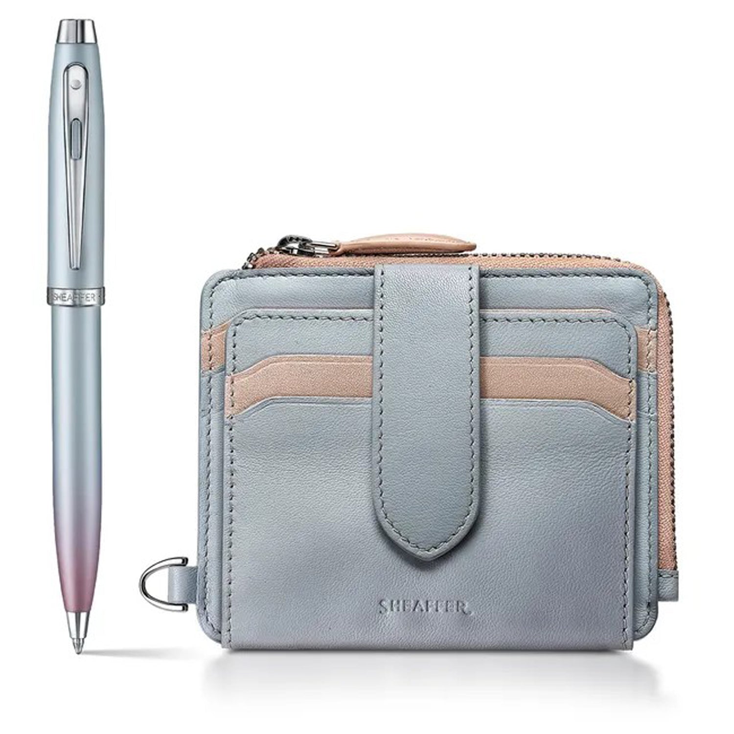 Sheaffer Expressions 100 Blue/Pink Pearlised Gradient CT Ballpoint Pen + Wallet Gift Set G9376