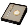 Sheaffer 100 Bright Chrome GT Ballpoint Pen + Table Clock Gift Set G9340