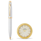 Sheaffer 100 Bright Chrome GT Ballpoint Pen + Table Clock Gift Set G9340