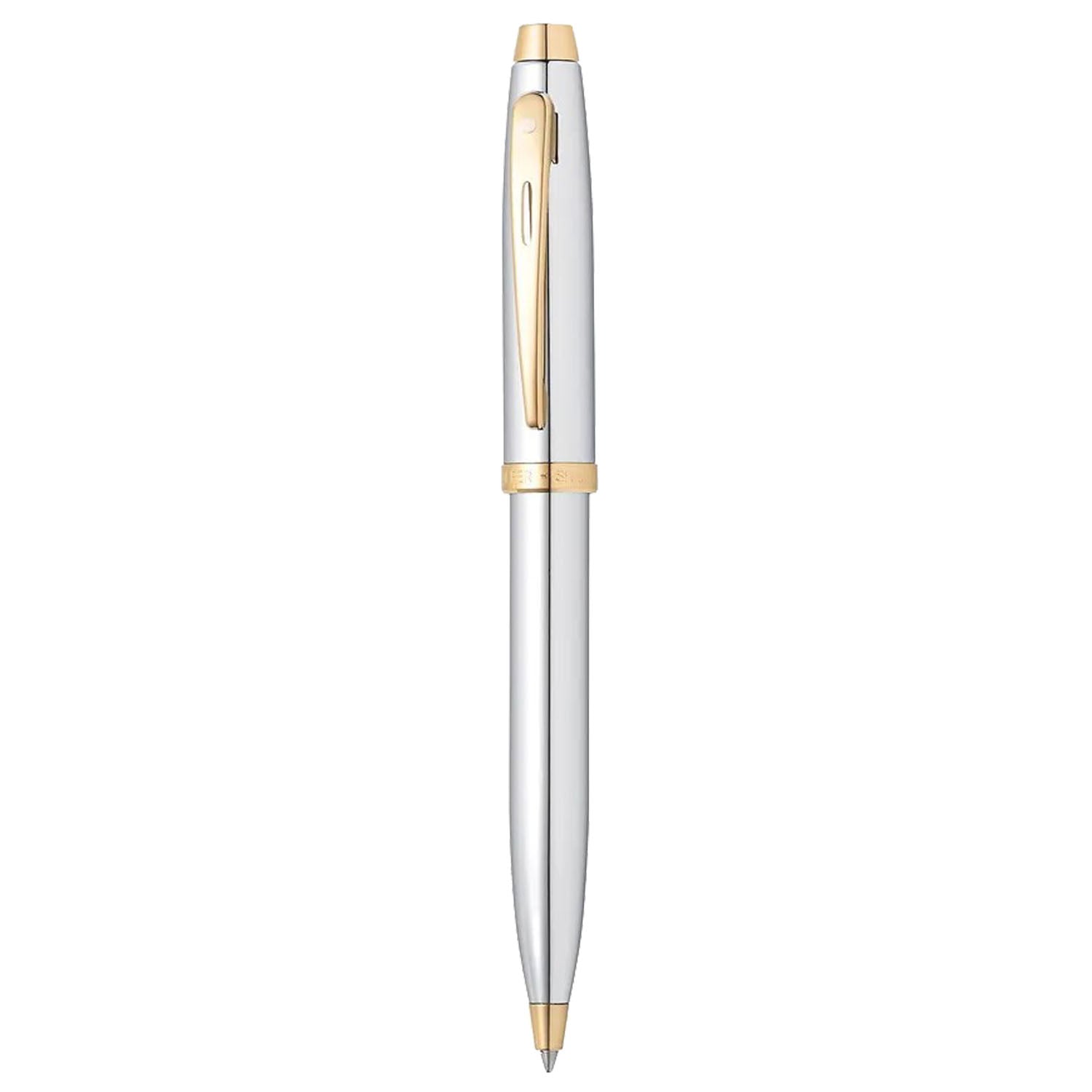 Sheaffer 100 Bright Chrome GT Ballpoint Pen + Table Clock Gift Set G9340