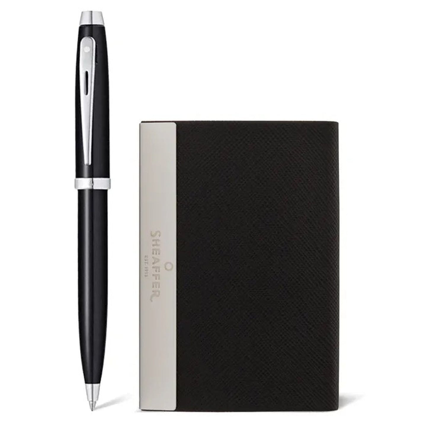 Sheaffer 100 Glossy Black CT Ballpoint Pen + Business Card Holder Gift Set G9338