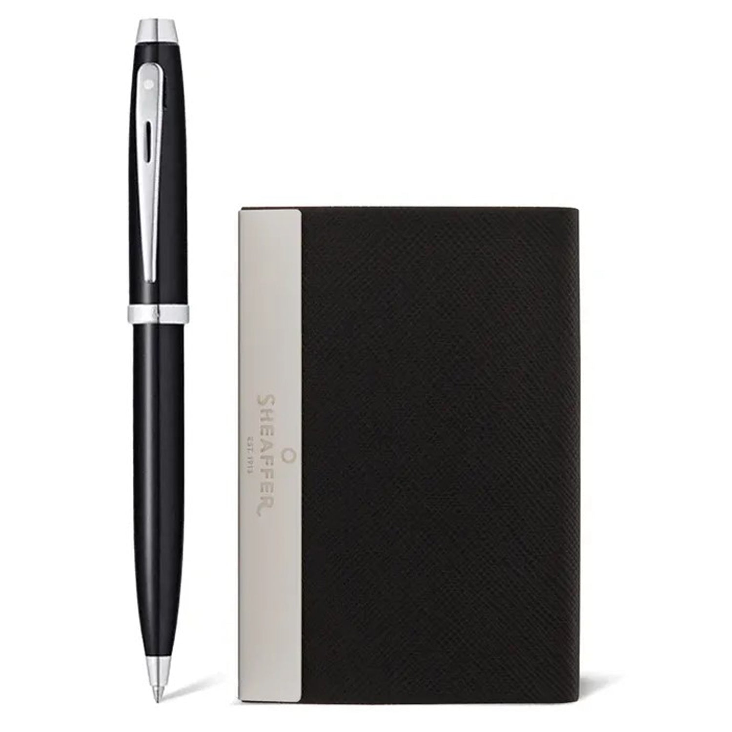 Sheaffer 100 Glossy Black CT Ballpoint Pen + Business Card Holder Gift Set G9338