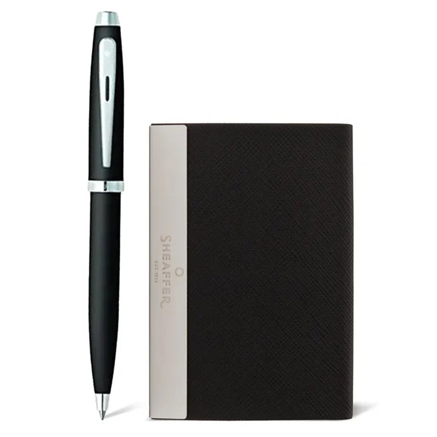 Sheaffer 100 Matte Black CT Ballpoint Pen + Business Card Holder Gift Set G9317