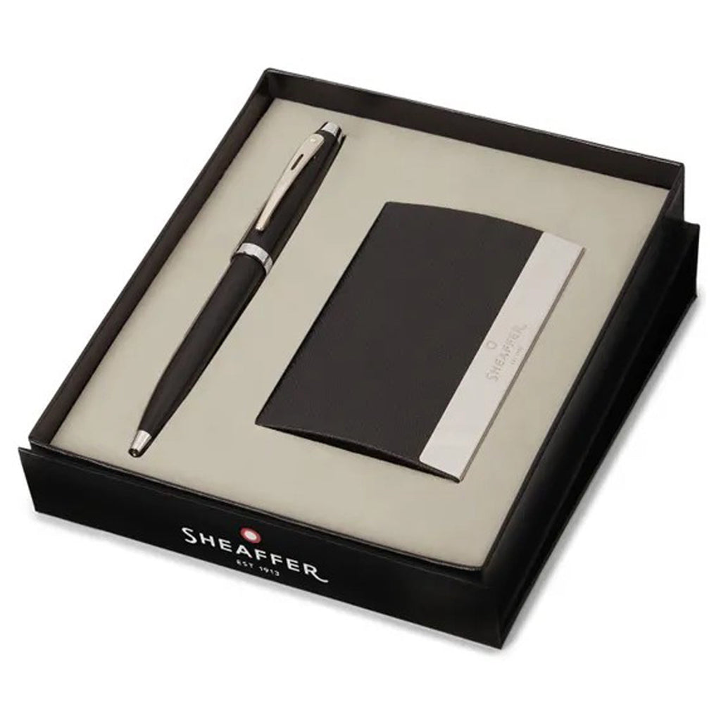 Sheaffer 100 Matte Black CT Ballpoint Pen + Business Card Holder Gift Set G9317