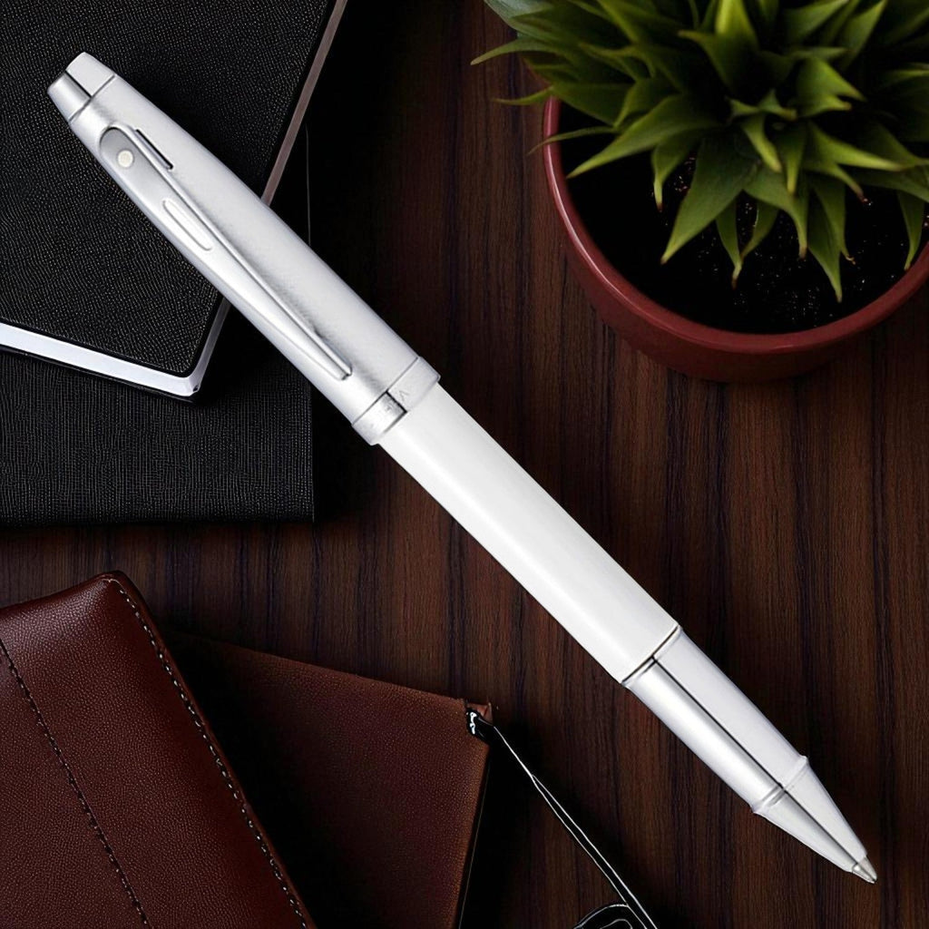 Sheaffer 100 White/Brushed Chrome CT Roller Ball Pen A9324