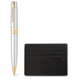 Sheaffer 300 Bright Chrome GT Ballpoint Pen + Credit Card Holder Gift Set G9342